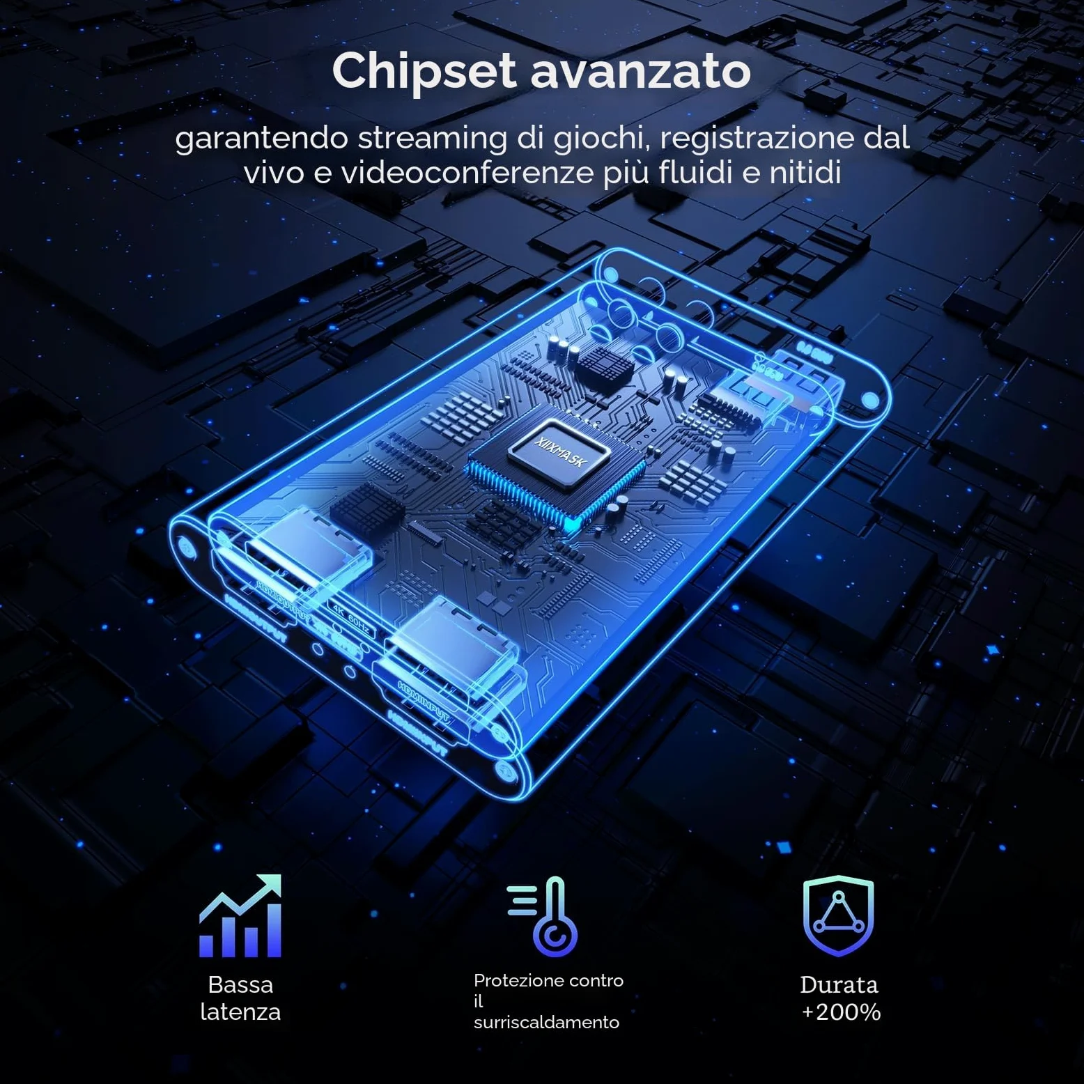 XIIXMASK Scheda di acquisizione video, Scheda di acquisizione USB 3.0 4K HDMI Loop-Out, acquisizione video 1080P 60FPS/2K 30FPS per lo funziona per PS5/Switch/fotocamera/PC/OBS(nero)