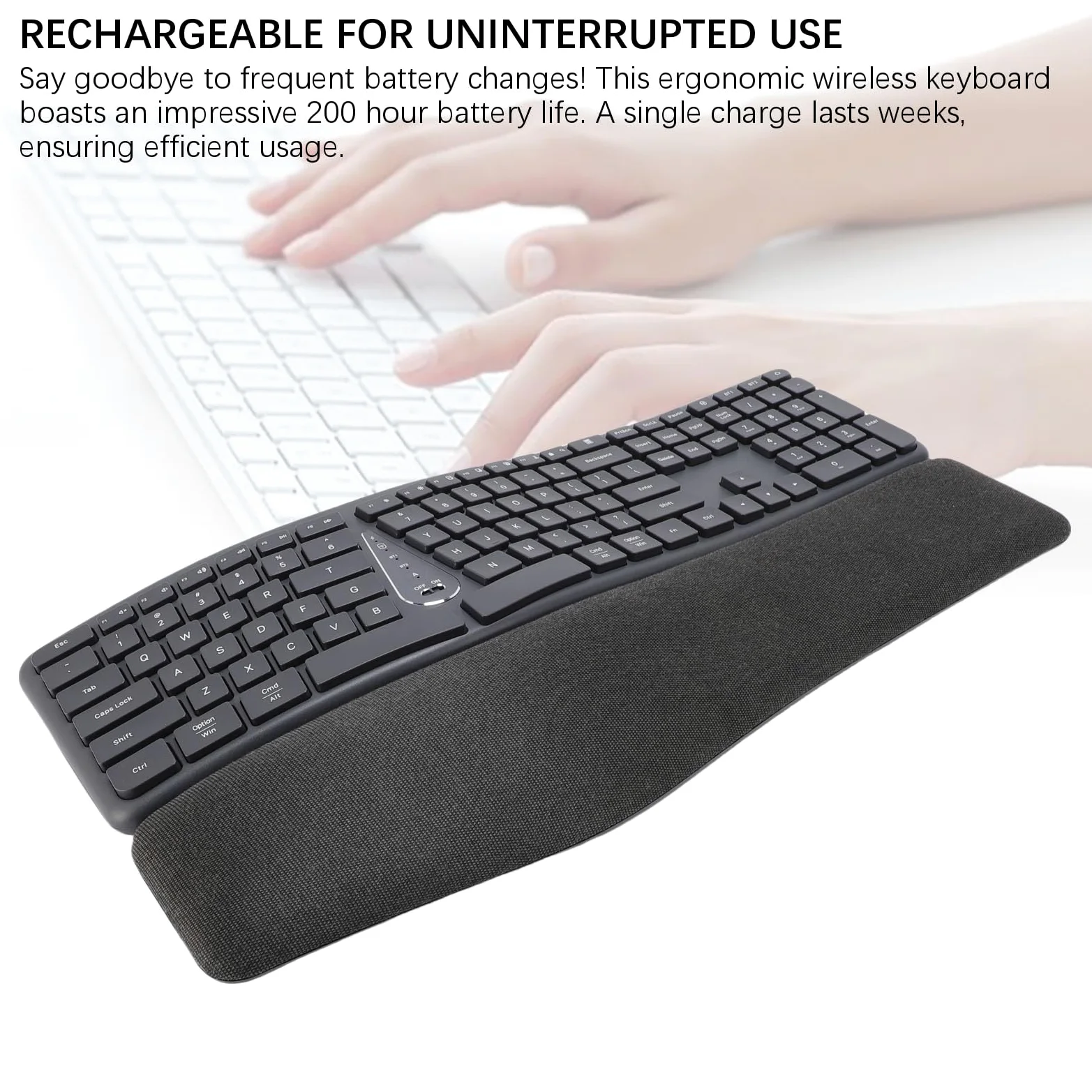 Jectse Tastiera Ergonomica Wireless, Tastiera Divisa Bluetooth con Riposo da Polso, Chiavi di Progettazione delle Onde per la Digitazione, Tastiera per Computer Ricaricabile USB per