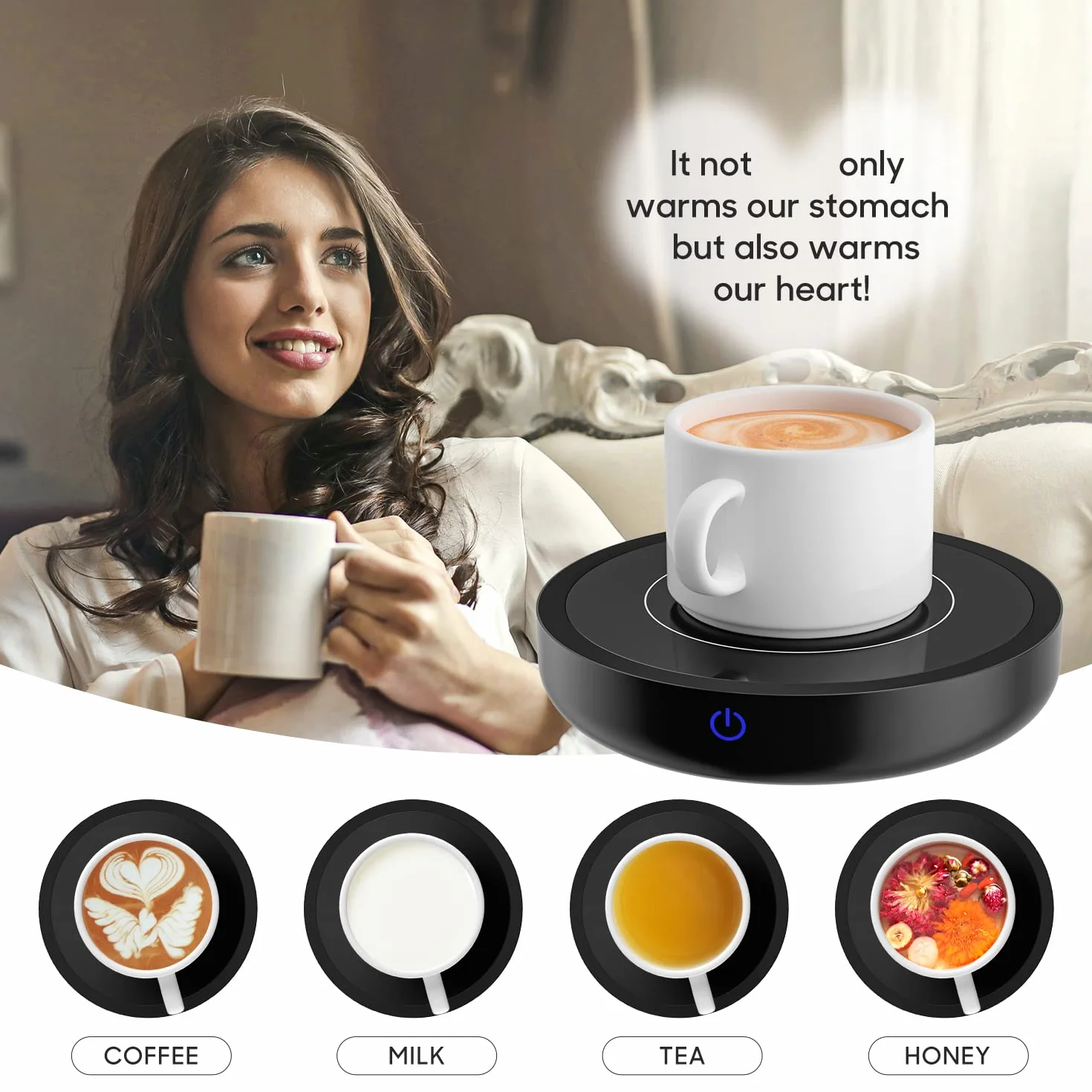 Scalda Tazza,Scalda Bevande Elettrico con la Regolazione di 3 livellidi Regolazione Della Temperatura (Up To 176°F/80℃), Piatto Scaldatazze per tè/acqua/latte, Regalo di Natale (Senza tazza)
