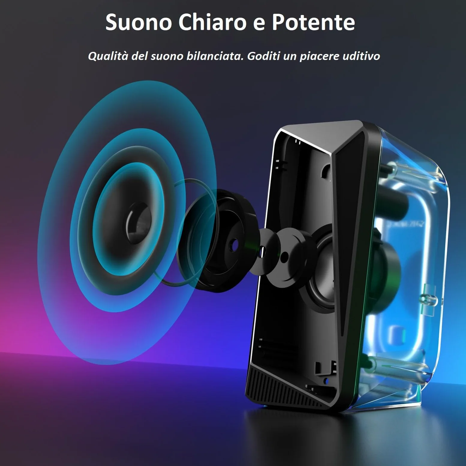 SOULION C30 Casse PC Bluetooth Soundbar Altoparlanti Computer Desktop per Monitor, Laptop, Gaming, Ingresso AUX da 3,5 mm, Alimentazione Tramite USB, Illuminazione LED Colorata, 1 paio | Altoparlante stereo 2.0, ingresso AUX da 3,5 mm, alimentazione USB,