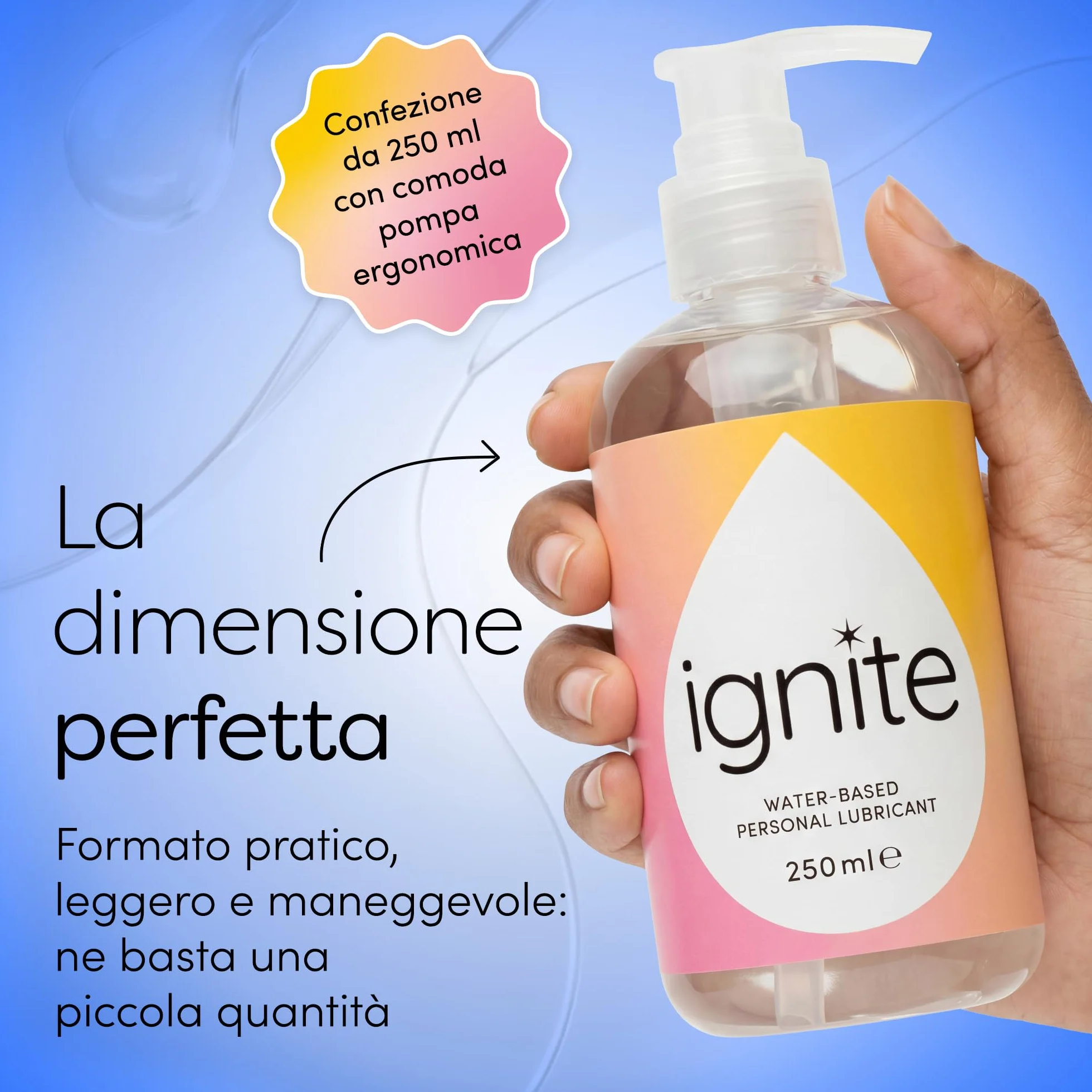 Ignite Lubrificante intimo a base di acqua 250ml - Gel lunga durata senza fragranze, parabeni, pH bilanciato, vegano
