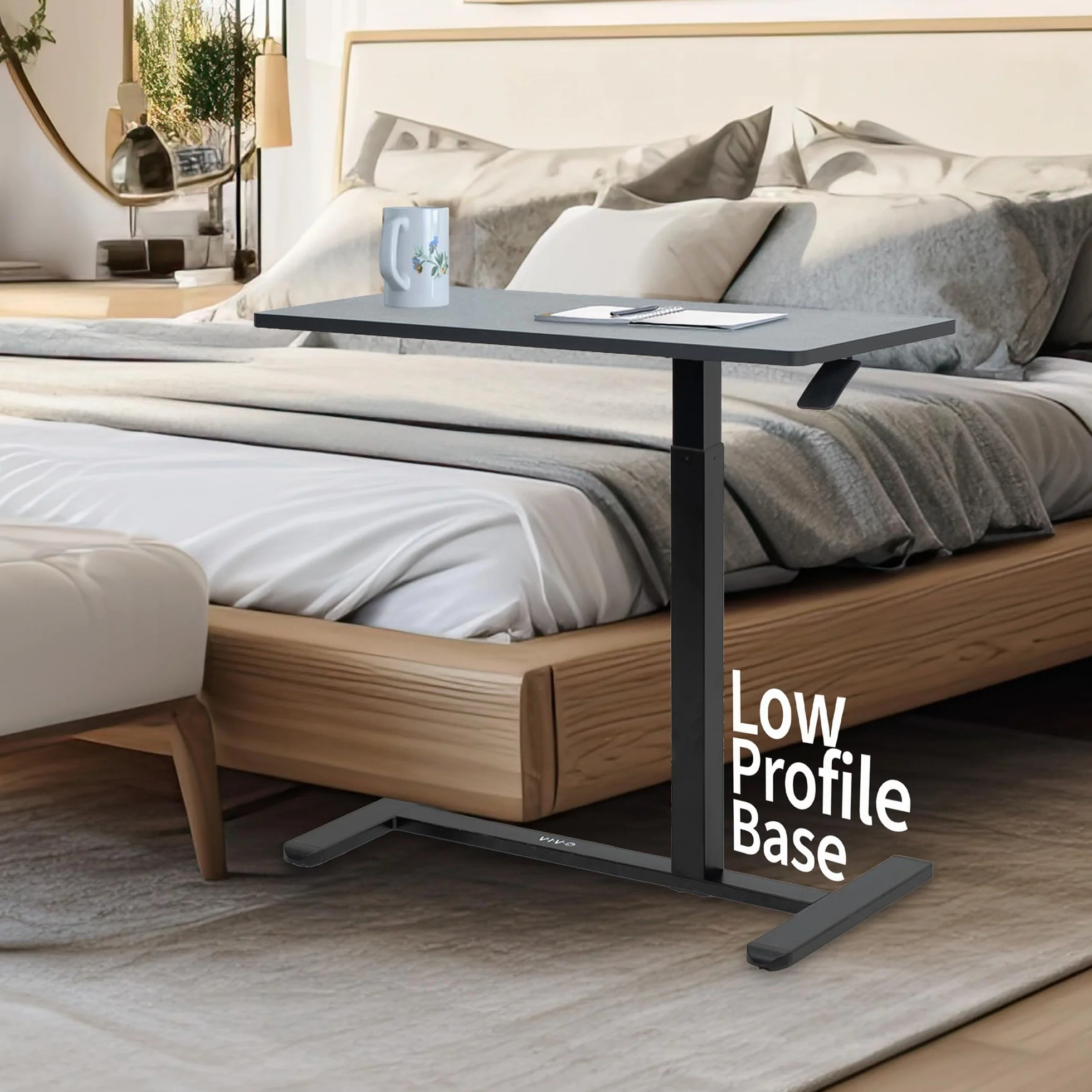 VIVO CART-V02L - Tavolino da letto con ruote nascoste, per divano e computer portatile, 81,3 x 40,6 cm, colore: nero