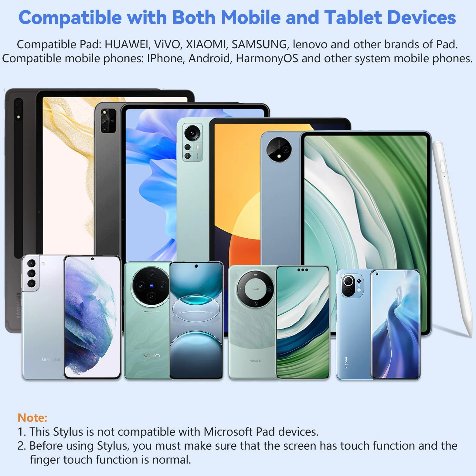 KISSLEAF Penna Universale per Tablet e Telefono per Android Samsung Lenovo Huawei XiaoMi Vivo con 5 Suggerimenti, Punta Della Penna da 1.5 mm, Ricarica Rapida 30 Minuti, Adsorbimento Magnetico