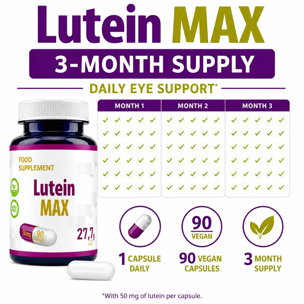 Hepatica Luteina 50 mg con Vitamina B2 90 Capsule Vegane per Capacità Visiva Normale