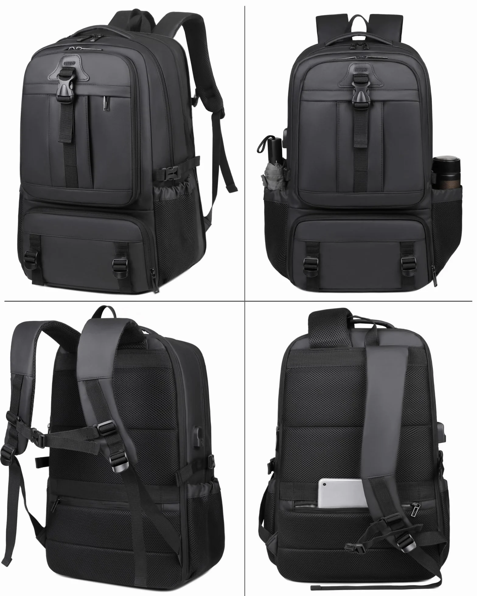 Zaino per Viaggio da Uomo Porta PC Estendibile Bagaglio Valigia Borsa Computer fino ai 17 pollici in Membrana PU Tasca impermeabile per Lavoro Trekking Escursione KM18