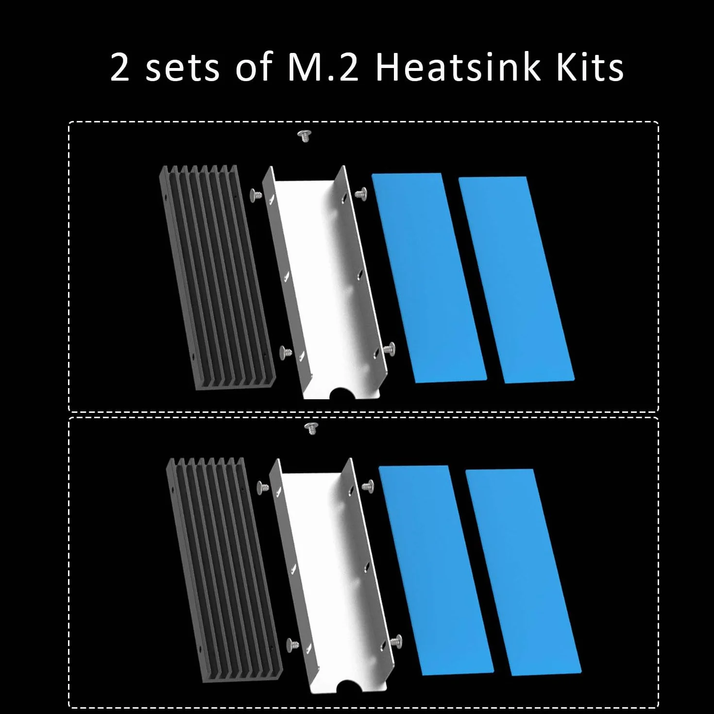 GLOTRENDS M.2 Dissipatore di calore con viti M.2 e cuscinetti termici per SSD M.2 a chip singolo/doppio lato, installazione su PC/PS5/PS5 Slim (2 confezioni)