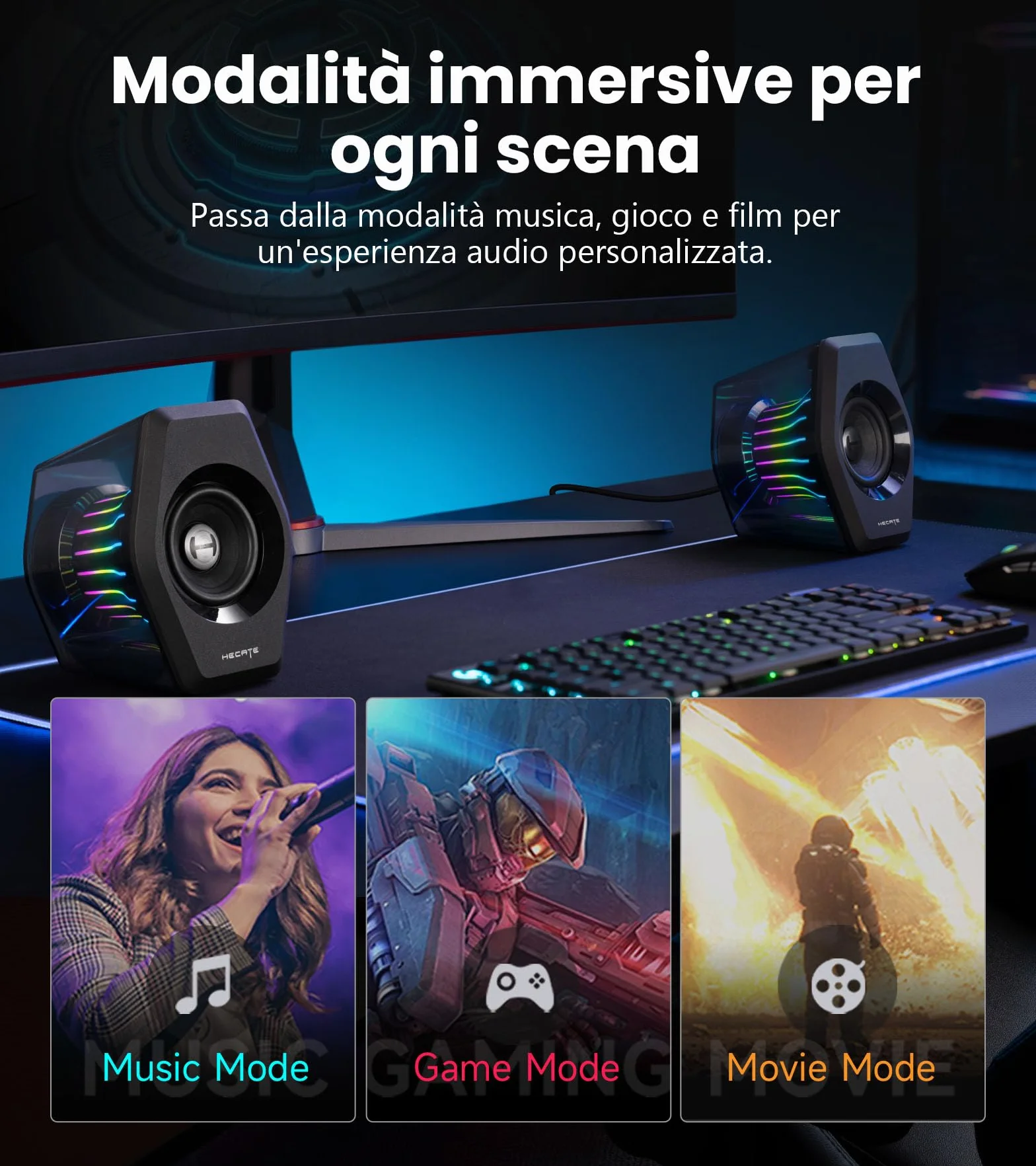 Edifier G2000 Pro Casse Gaming 2.0 RGB 32W RMS 64W Picco TempoFlow™ 270° Surround Virtuale 7.1 Bluetooth 5.4 USB-C AUX PC PS5 Nero