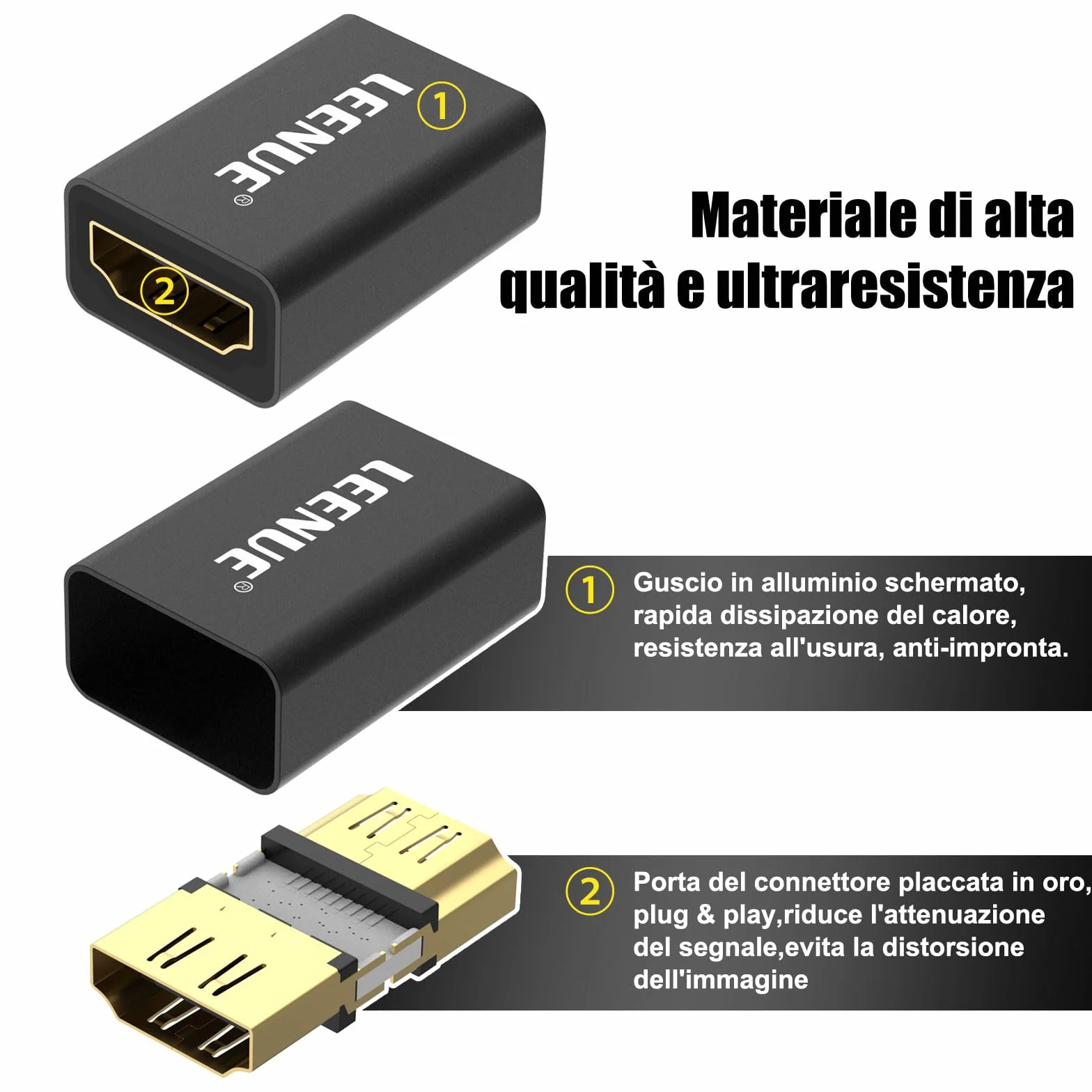 Adattatore HDMI 8K, prolunga HDMI 2.1, connettore femmina a femmina, supporto adattatore 8K@60Hz, 4K@120Hz UHD HDR eARC 3D Dolby, per laptop, HDTV, PC, monitor, Roku TV, 1 pezzo