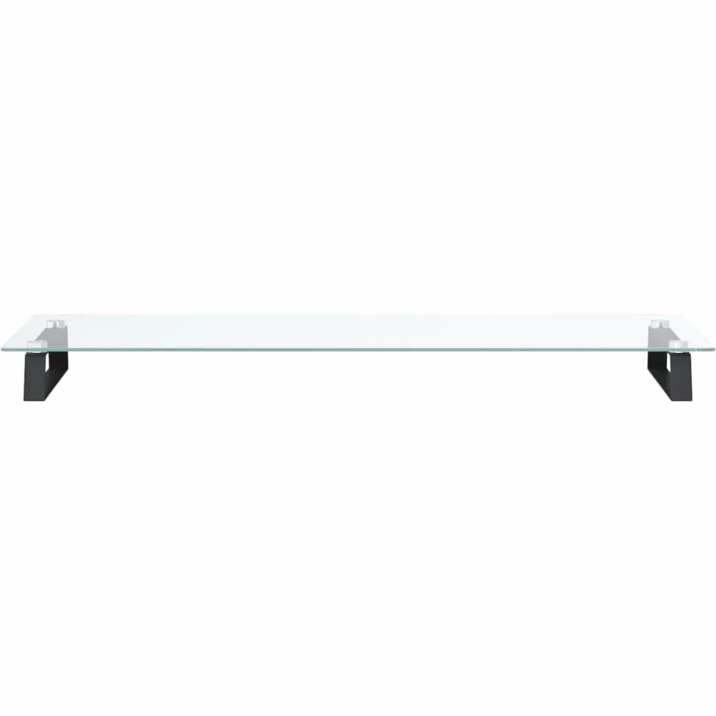 Supporto per monitor nero 100 x 35 x 8 cm in vetro temperato e | Design ergonomico, sollevamento ad altezza degli occhi, angoli arrotondati, organizer per tastiera e accessori
