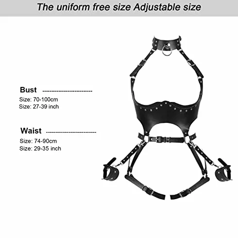 Nero Full Body Harness Pelle Donne Vita Reggicalze Punk Goth Rave Halloween Cinghia Toracica Corsetto