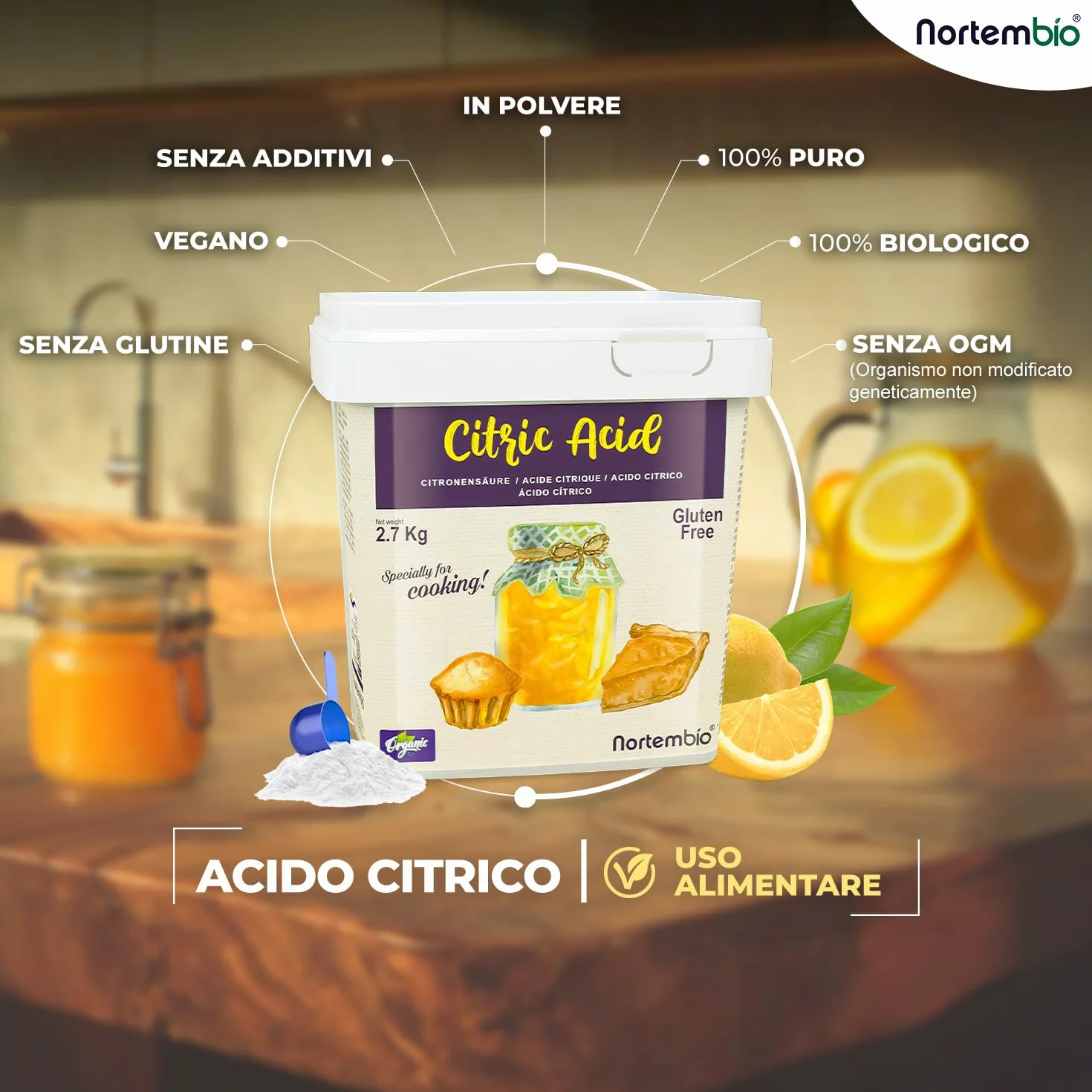 Nortembio Acido Citrico Alimentare in Polvere 5,2 kg Correttore di Acidità Naturale per Marmellate Pasticceria Bevande