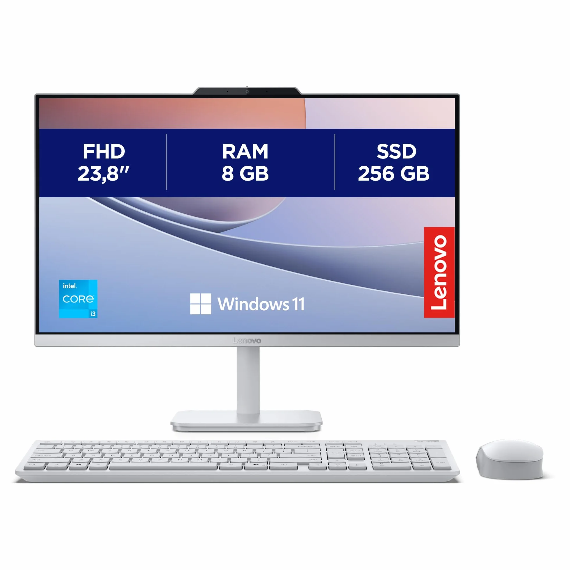 Lenovo A100 All-In-One 24" FHD Intel N100 256GB SSD RAM 8GB WiFi 6 Windows 11 Home Wireless Keyboard Mouse Cloud Grey
