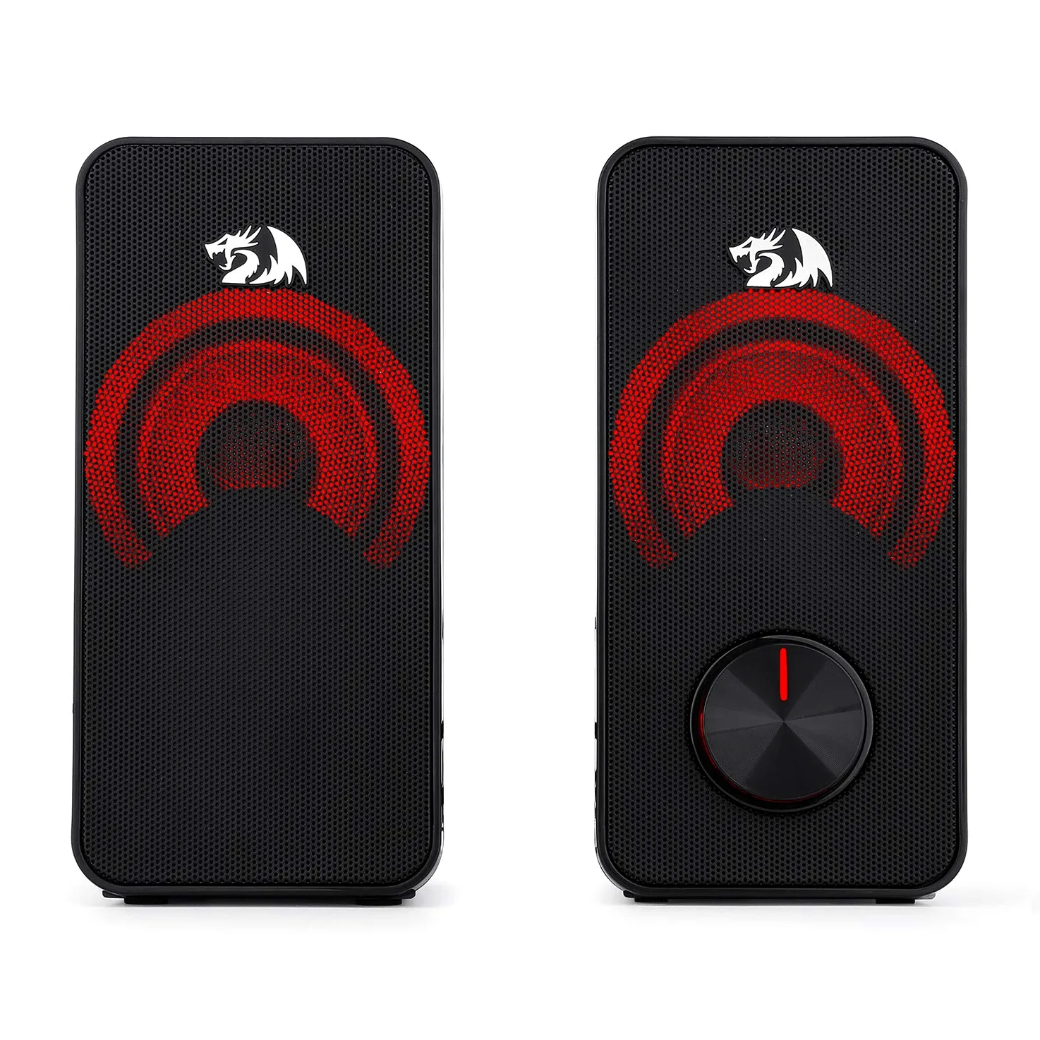 Redragon Altoparlante stereo 2.0 Stentor (GS500) 2x5W per computer con retroilluminazione rossa, alimentato da USB & Jack 3,5 mm