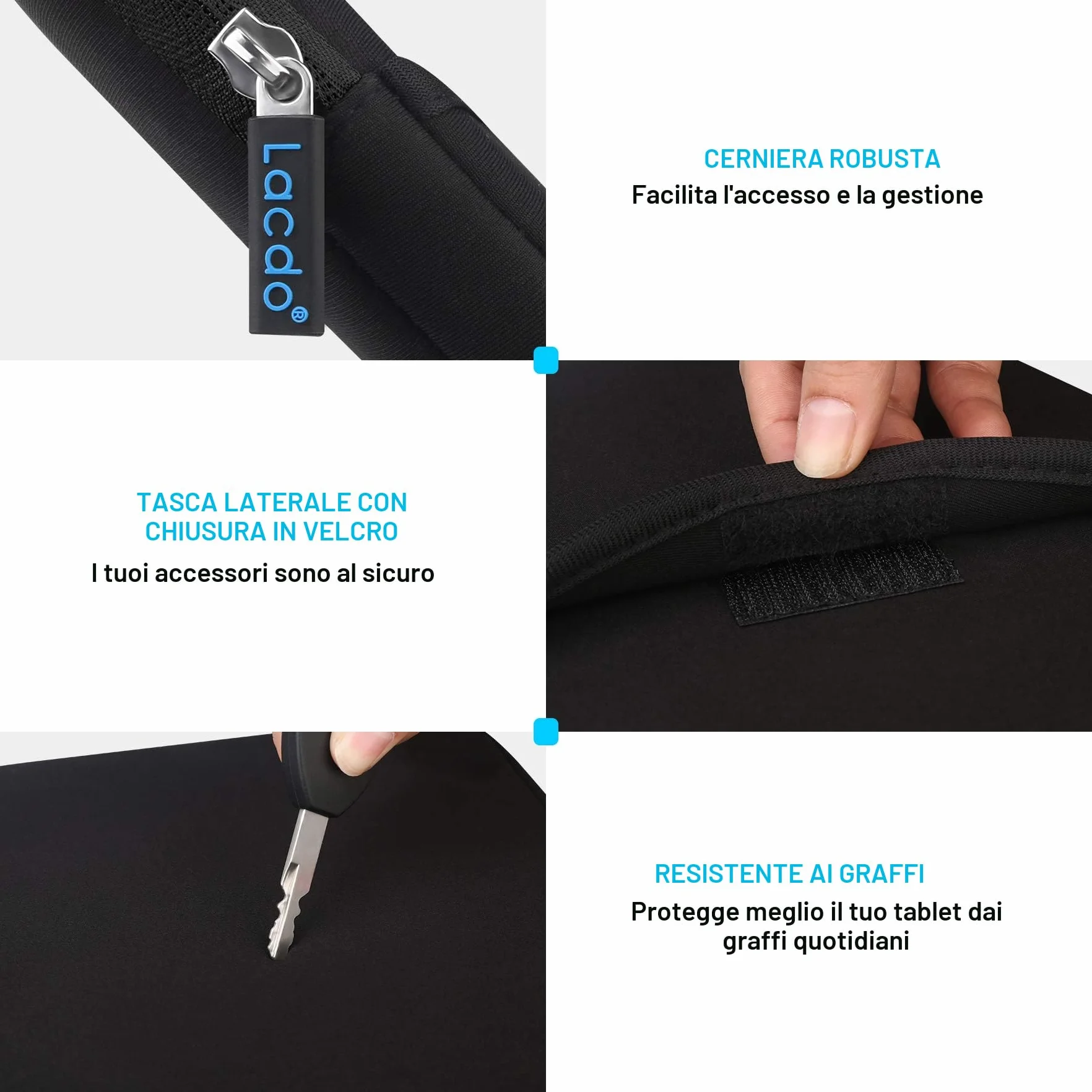 Lacdo Tablet Custodia Protettiva Borsa Compatibile con iPad Mini 7 (A17 Pro)/6/5/4/3/2, Samsung Galaxy Tab A7 Lite 8.7" / Galaxy Tab A 8", Huawei MatePad T8 Resistente agli Urti Antiurto, Nero Nero