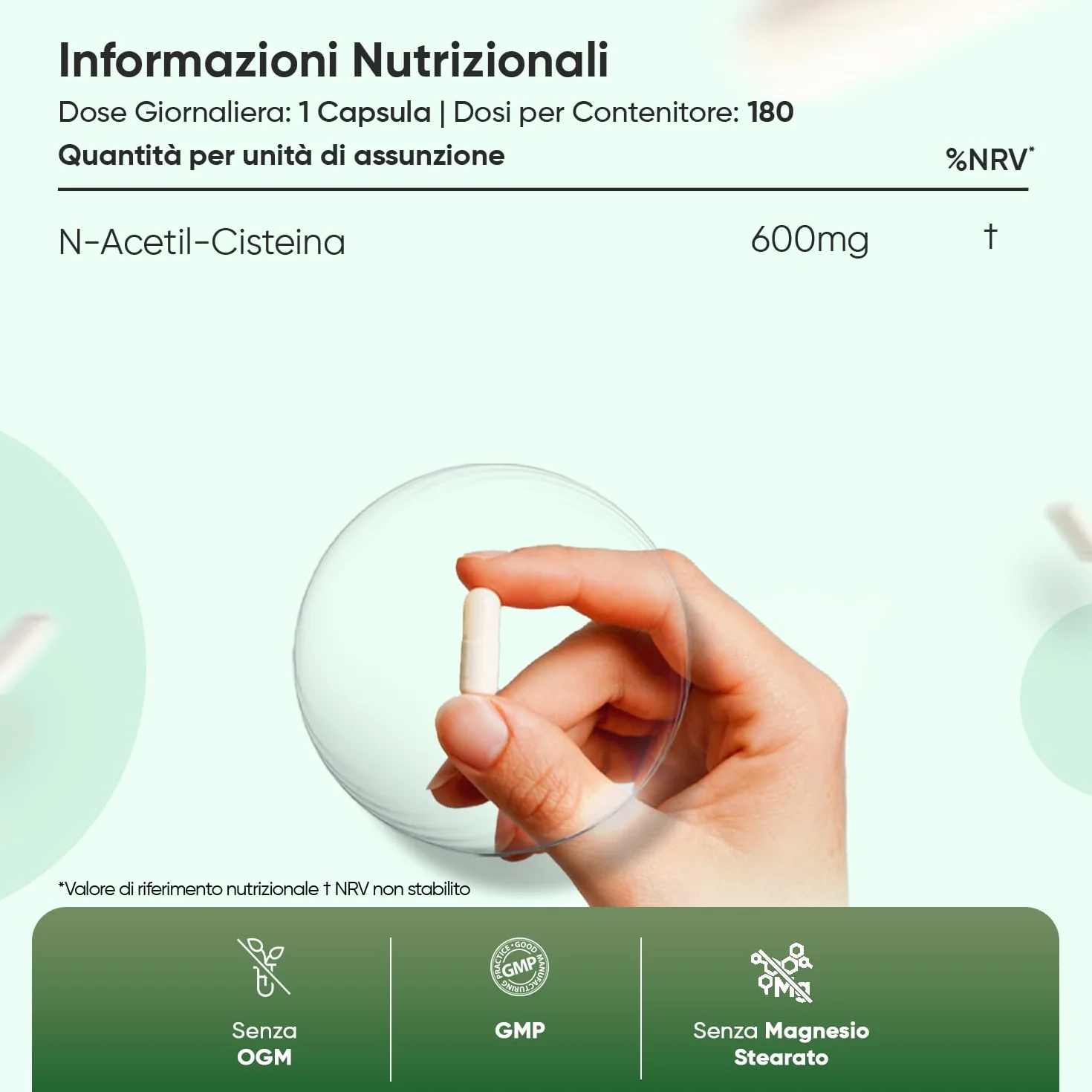 NAC N-Acetil-Cisteina Vegana 600mg 180 Capsule Integratore Uomo Donna