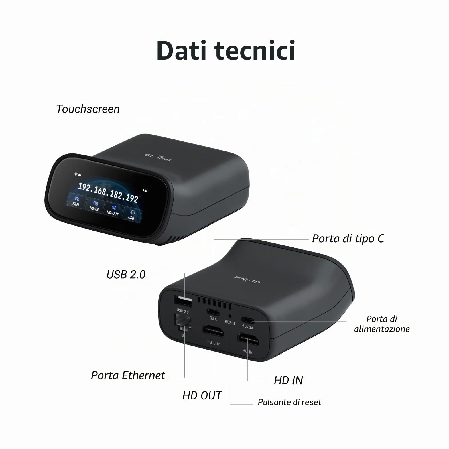 GL.iNet Comet Pro (GL-RM10) Remote KVM Over Wi-Fi, Dual Band Wi-Fi 6, Passthrough 4K@30Hz, Touchscreen, 32GB EMMC, Supporto Tailscale, Accesso remoto per Disaster Recovery, Home Office, IT