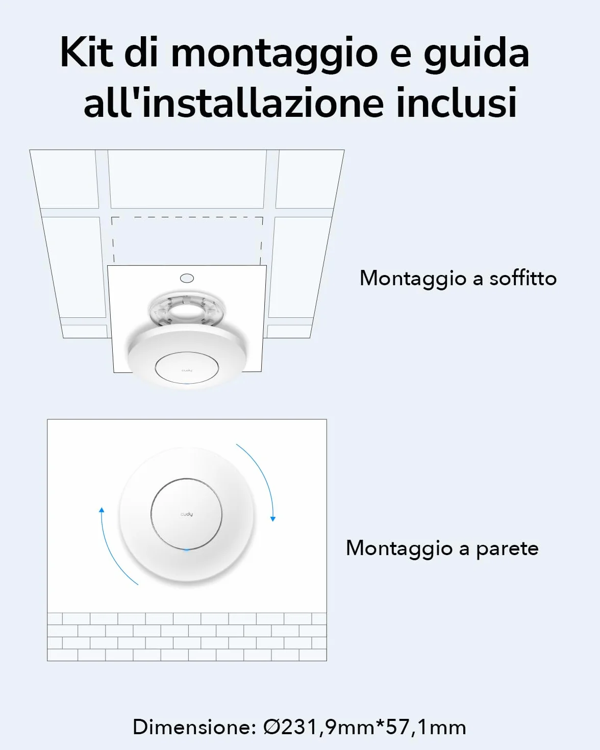 Cudy AP1300 Punto Di Accesso Wireless Gigabit AC1200, Soluzione WiFi Aziendale, Supporto Mesh, Beamforming, MU-MIMO, Alimentazione POE o CC (alimentatore e cavo di rete non inclusi nella confezione)