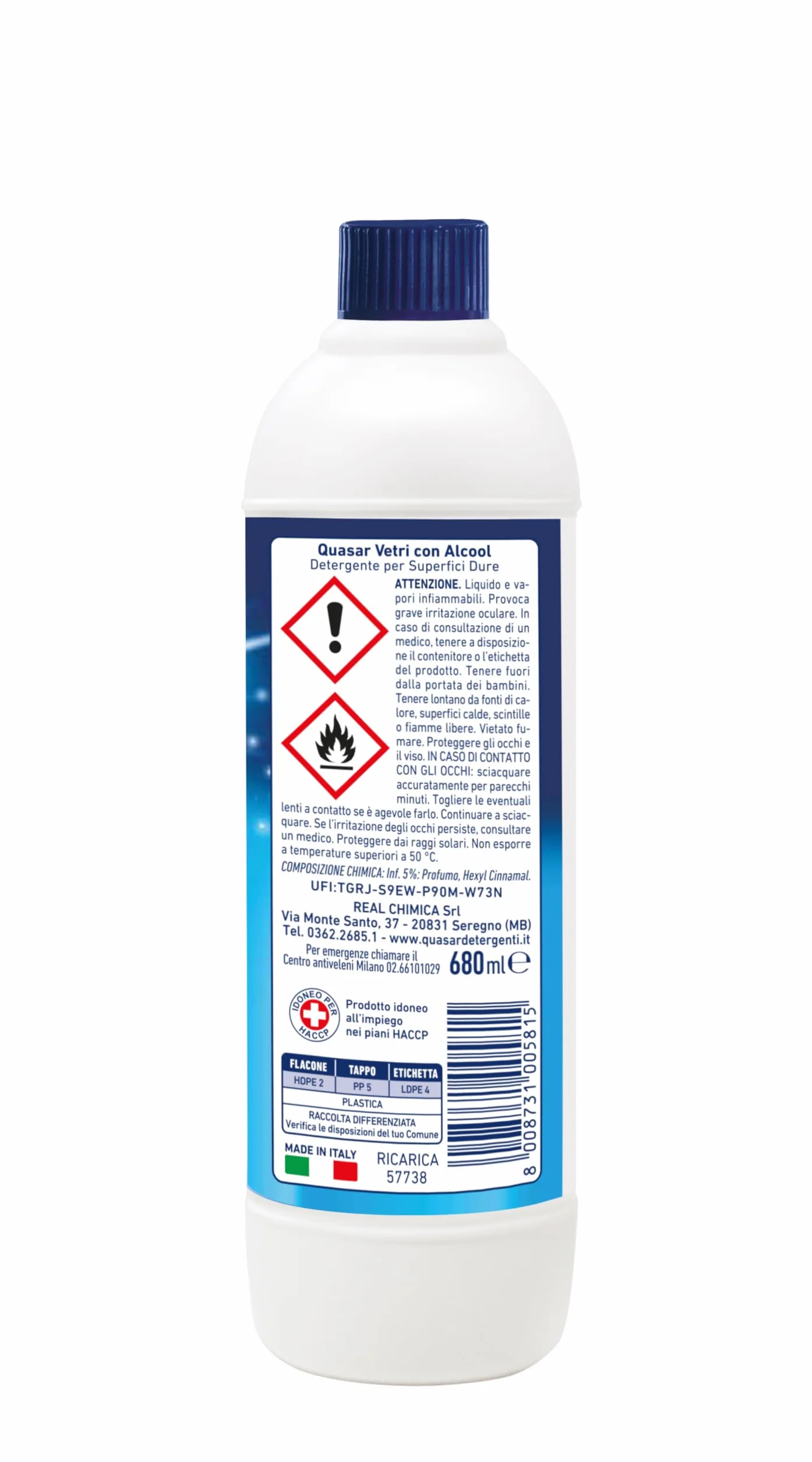 Quasar Ricarica Vetri con Alcool 680 ml - Senza Aloni, Asciuga Rapido, Igienizza