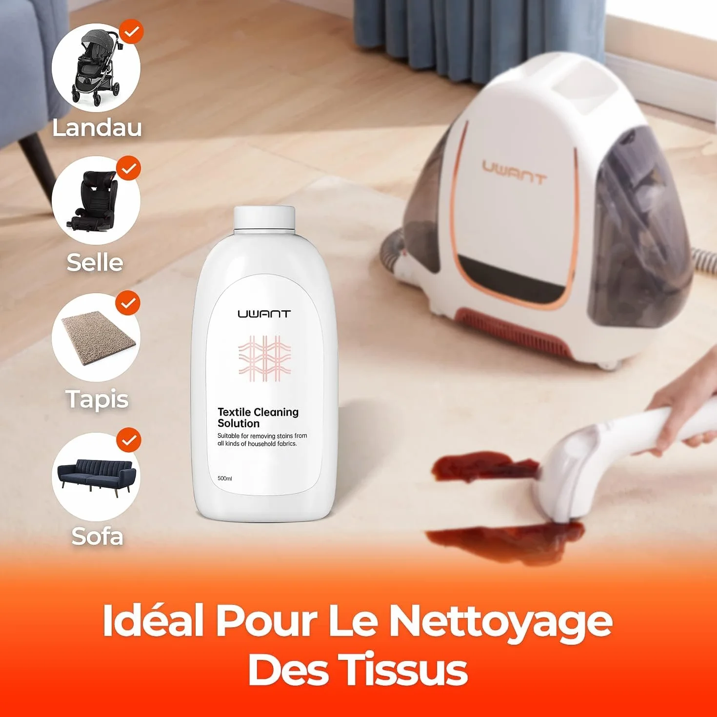 uwant Detergente multiuso 500 ml 1 confezione per moquette divani sedili auto
