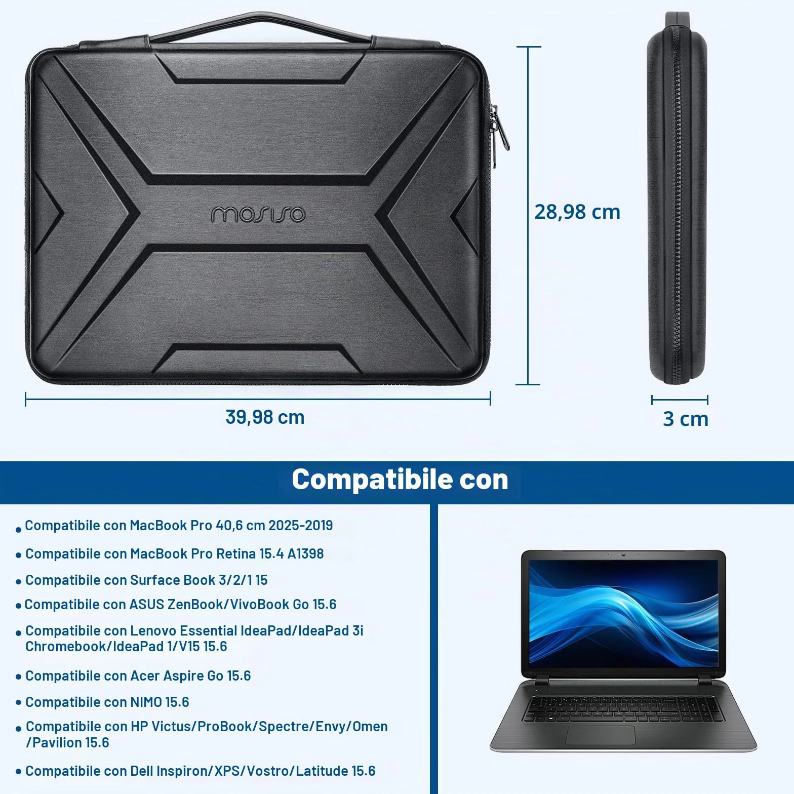 MOSISO 15-16 Pollici Custodia Rigida Laptop,15,6 Pollici Custodie Impermeabile Antiurto Borsa Computer Compatibile con MacBook HP Dell,Geometrico Artistico EVA Carry Caso con Maniglia, Nero