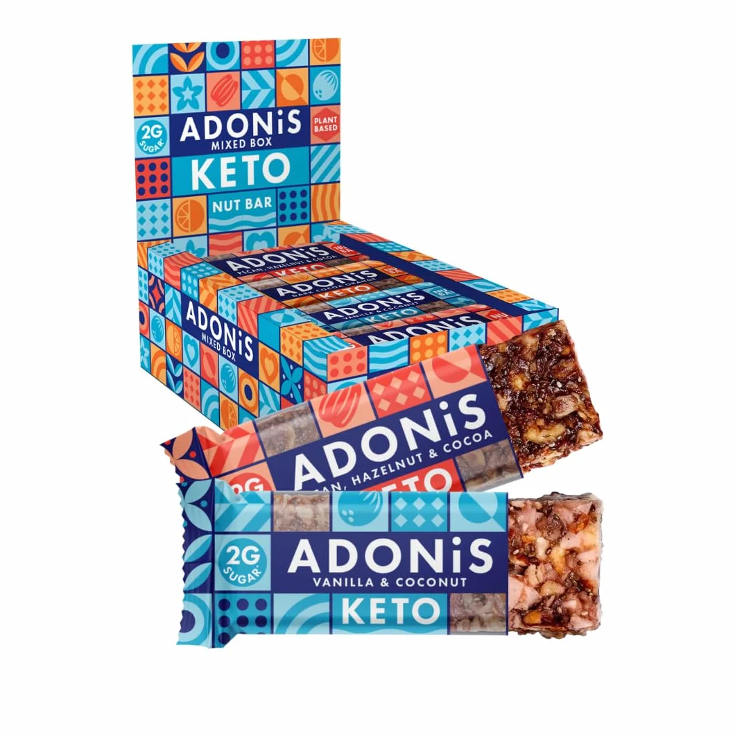 Adonis Keto Barrette Miste 16 Pezzi Vegano Naturale Senza Glutine Zuccheri Olio di Palma Lattosio Snack Dieta Chetogenica