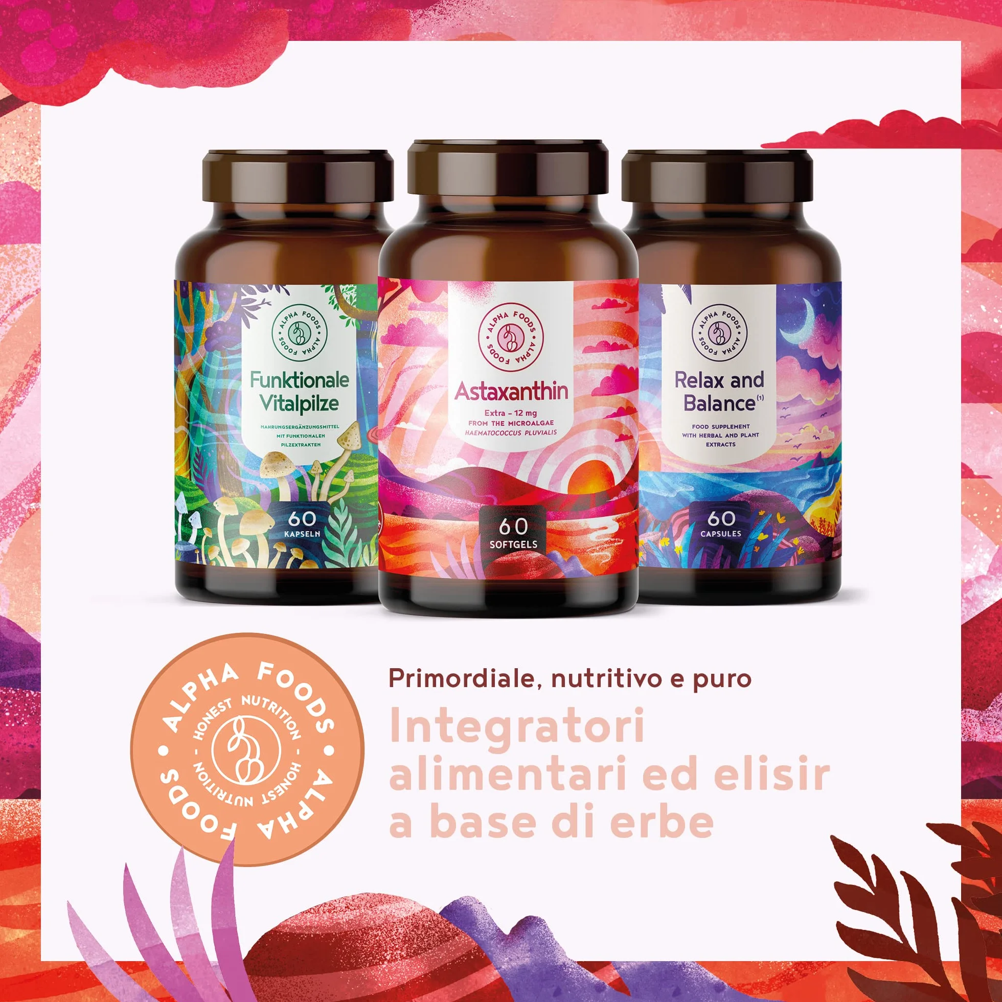 Alpha Foods Astaxantina 12mg 60 capsule vegane Integratore antiossidante da Haematococcus Pluvialis