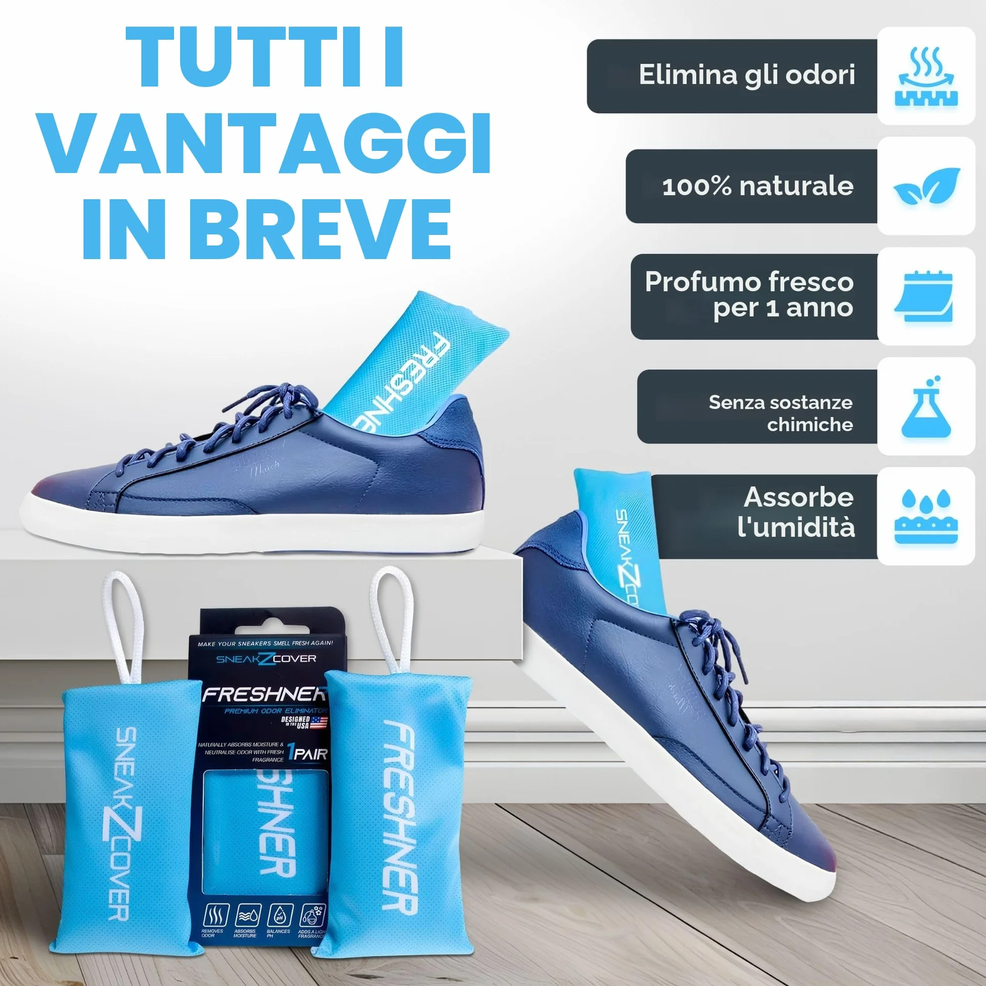 Deodorante per scarpe efficace contro odore e sudore piedi, elimina cattivi odori, fragranza fresca