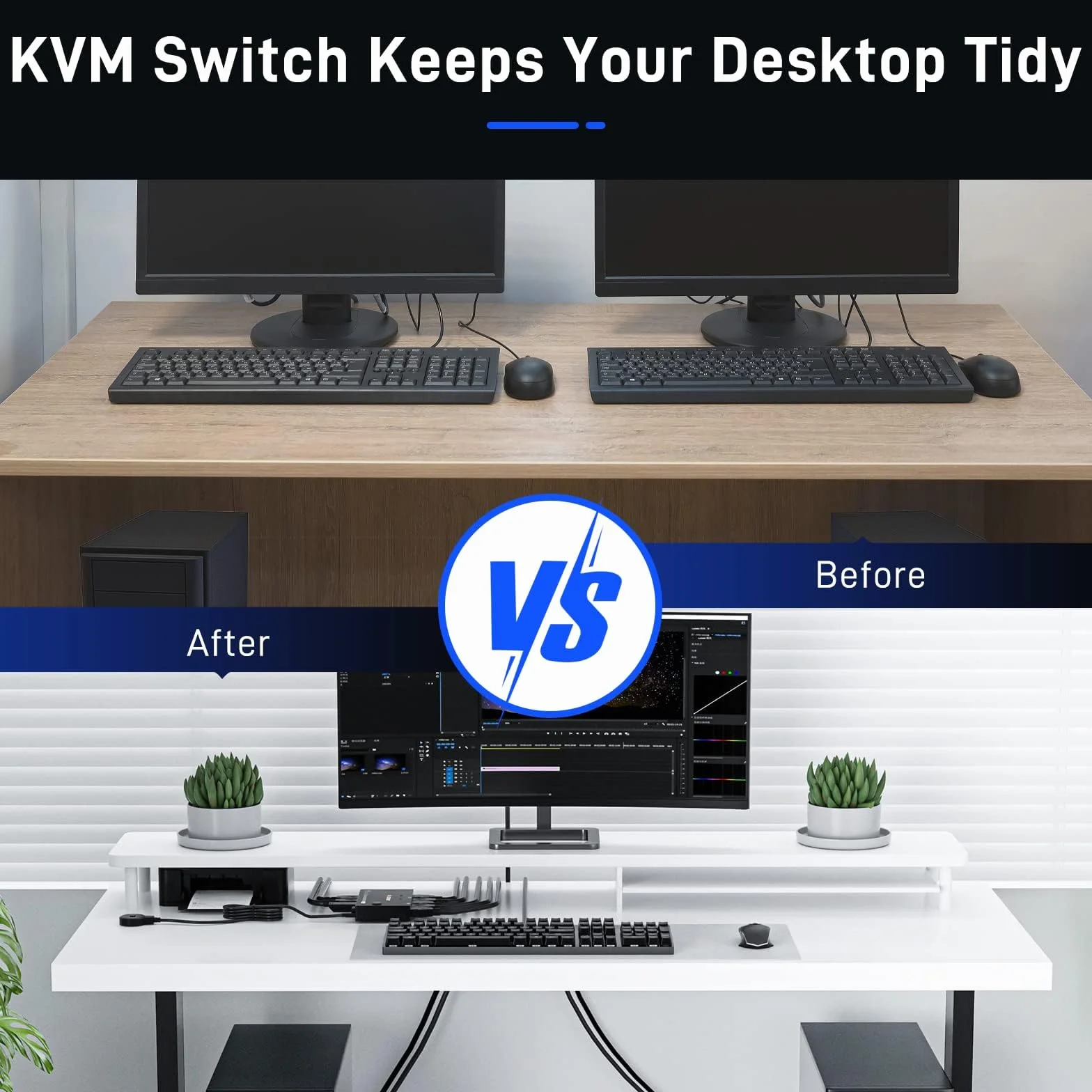 Switch KVM USB3.0 Displayport 2 porte 4K@144Hz, Switch KVM 2 PC 1 monitor 8K@30Hz con 4 porte USB3.0 per 2 PC condivisi 1 monitor e tastiera, mouse, stampante, con telecomando via cavo e 2 cavi USB3.0