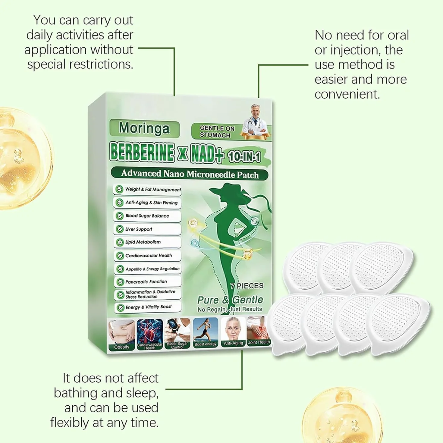 Moringa Cerotti Dimagranti 10 In 1 con Nanocroneedle, Berberina, Patch Compresse per Uomini e Donne