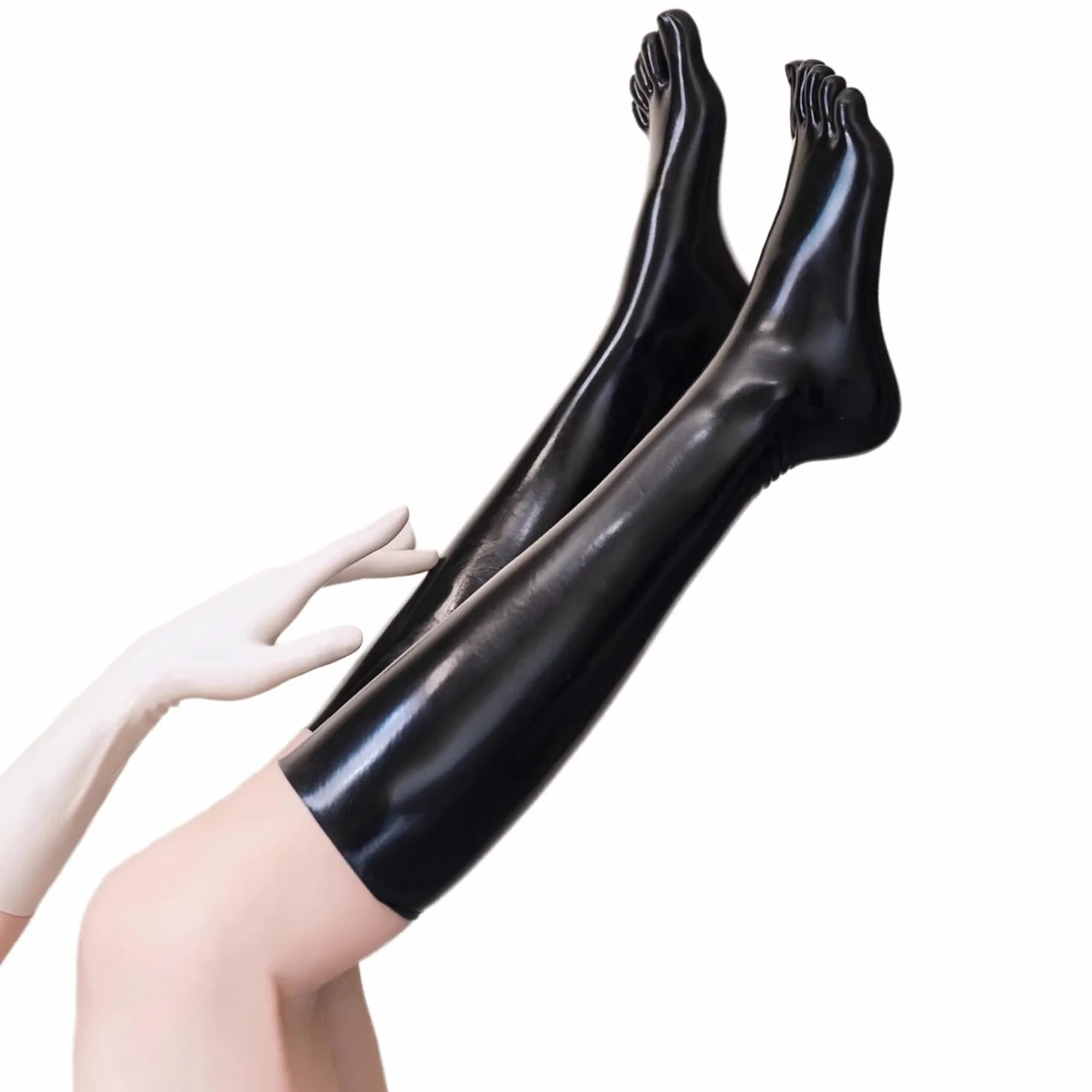Calze Autoreggenti in Lattice Naturale Nere per Donna Uomo Cosplay Clubwear