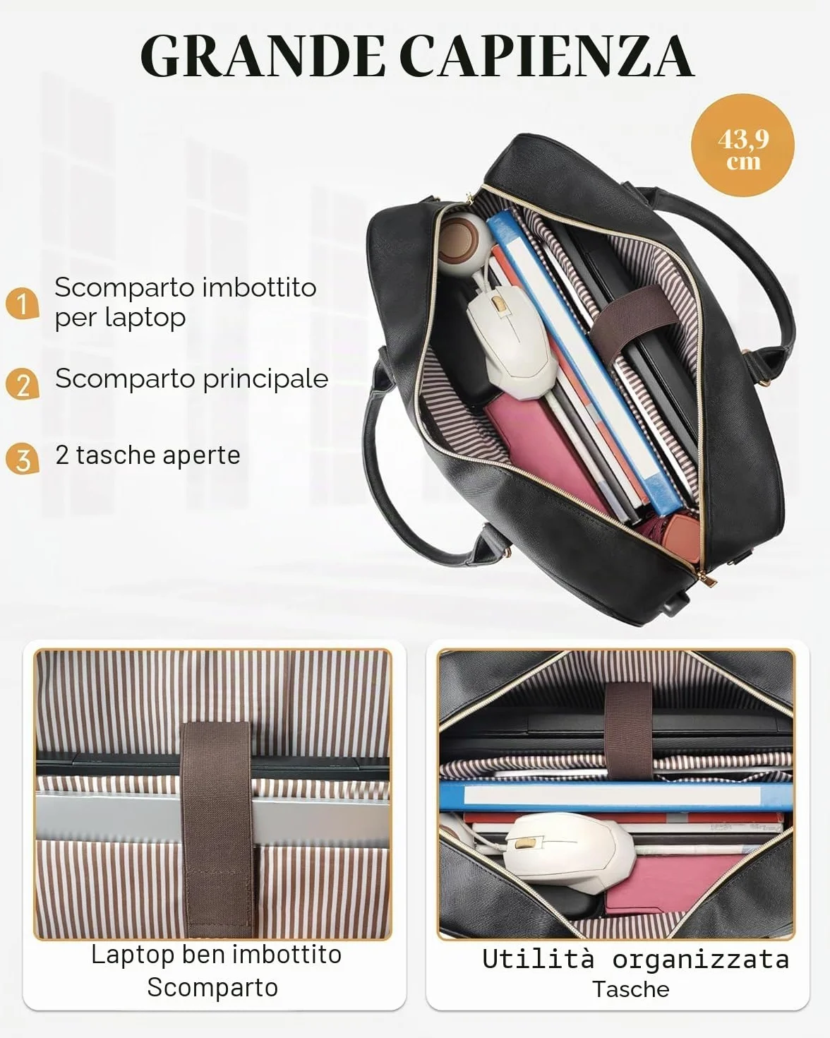 Taygeer Borsa Donna Porta PC 17.3 Pollici, Capiente Borsa Lavoro Donna con Porta USB, Borse Insegnante Impermeabile Borse a Tracolla per PC Elegante Messenger Bag per Ufficio, Università, Scuola, Nero | Valigetta impermeabile 3 in 1, grande capacità, con