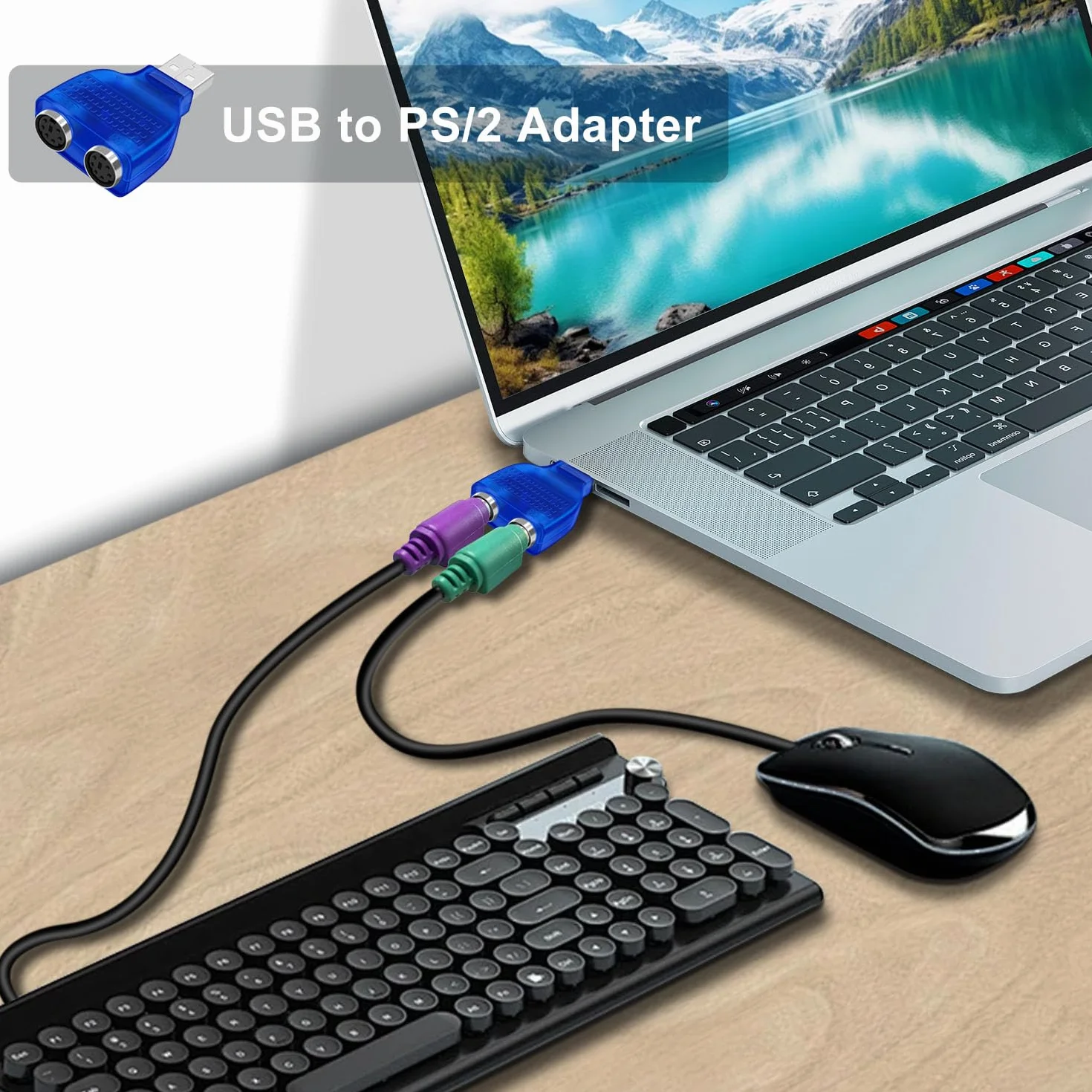 PS2 to USB Adapter Keyboard Adattatore PS2 USB Tastiera e Mouse con Chip Integrato Non Richiede Driver Plug and Play 18cm (Cavo+Adattatore)