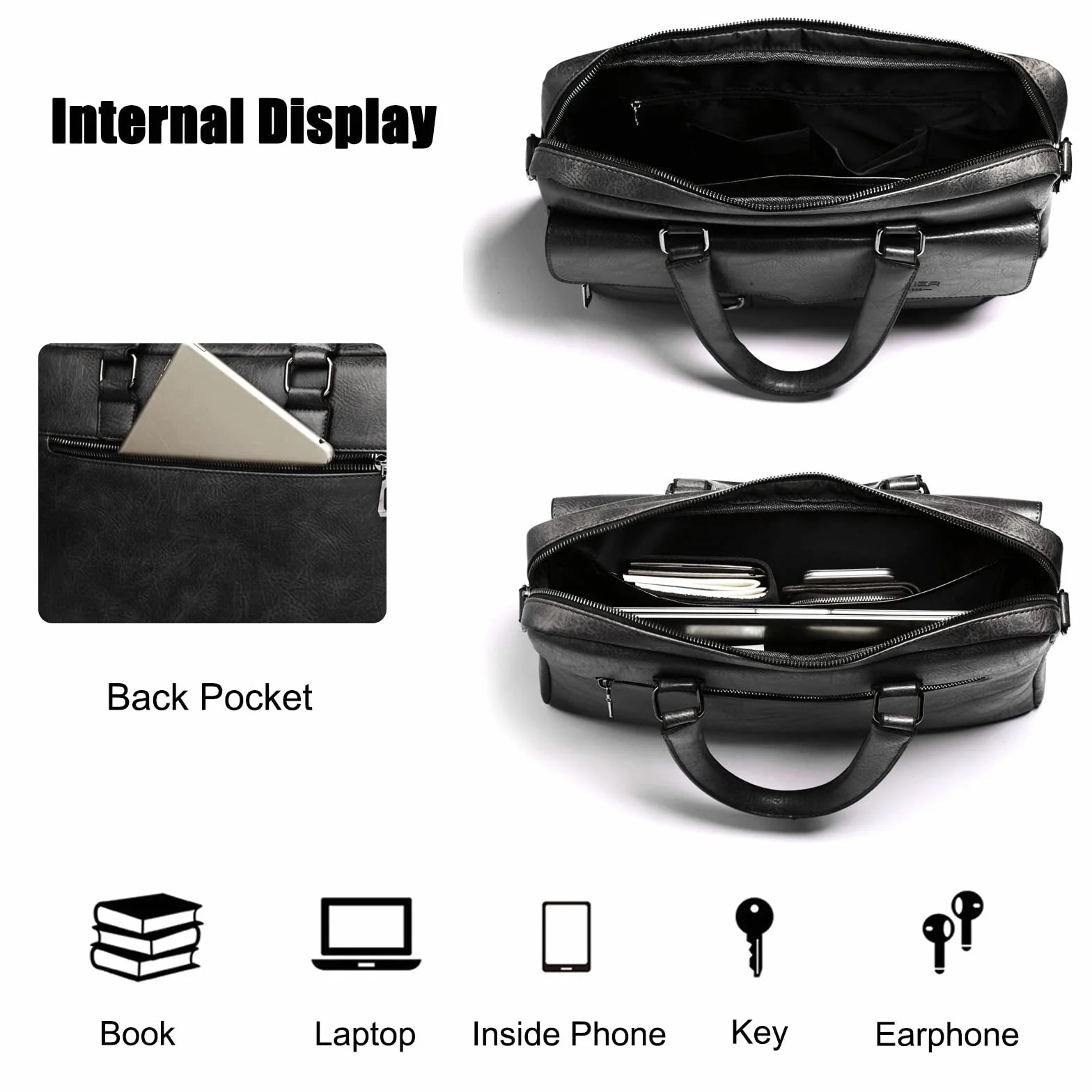 FANDARE Ventiquattrore Uomo Borsa Porta PC da Lavoro Borsa a Tracolla in PU Pelle Borsa Cartella Borse per 12.9 Pollici PC Borsa Messenger per Ufficio Università Insegnanti Scuola Business Nero