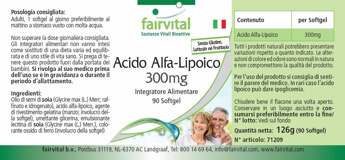 Fairvital Capsule di Acido Alfa Lipoico 300 mg 90 Softgel Alto Dosaggio