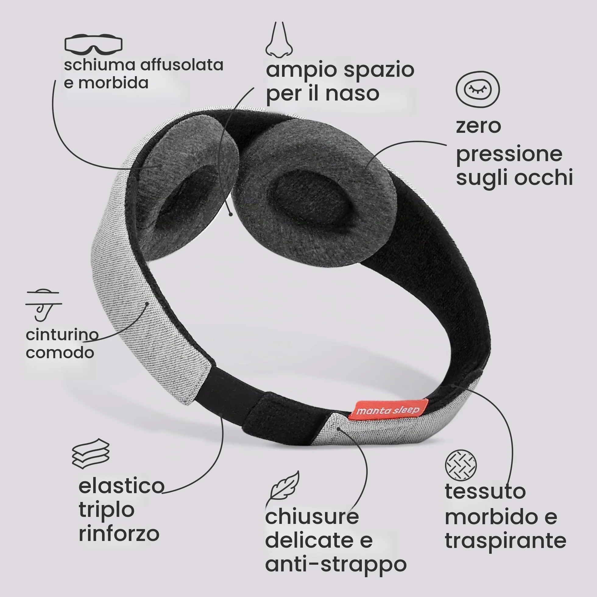Manta Sleep Mask 100% Blocco Della Luce Maschera Regolabile Con Coppe Per Gli Occhi Staccabili Ultra Confortevole