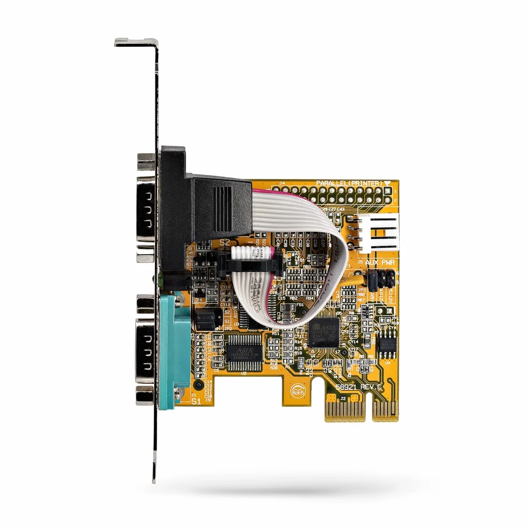 StarTech.com Scheda seriale PCI Express a 2 porte; Scheda di interfaccia seriale da PCIe a RS232 (DB9) con 16C1050 UART e ritenzione COM, 5V/12V; Windows e Linux (21050-PC-SERIAL-LP)
