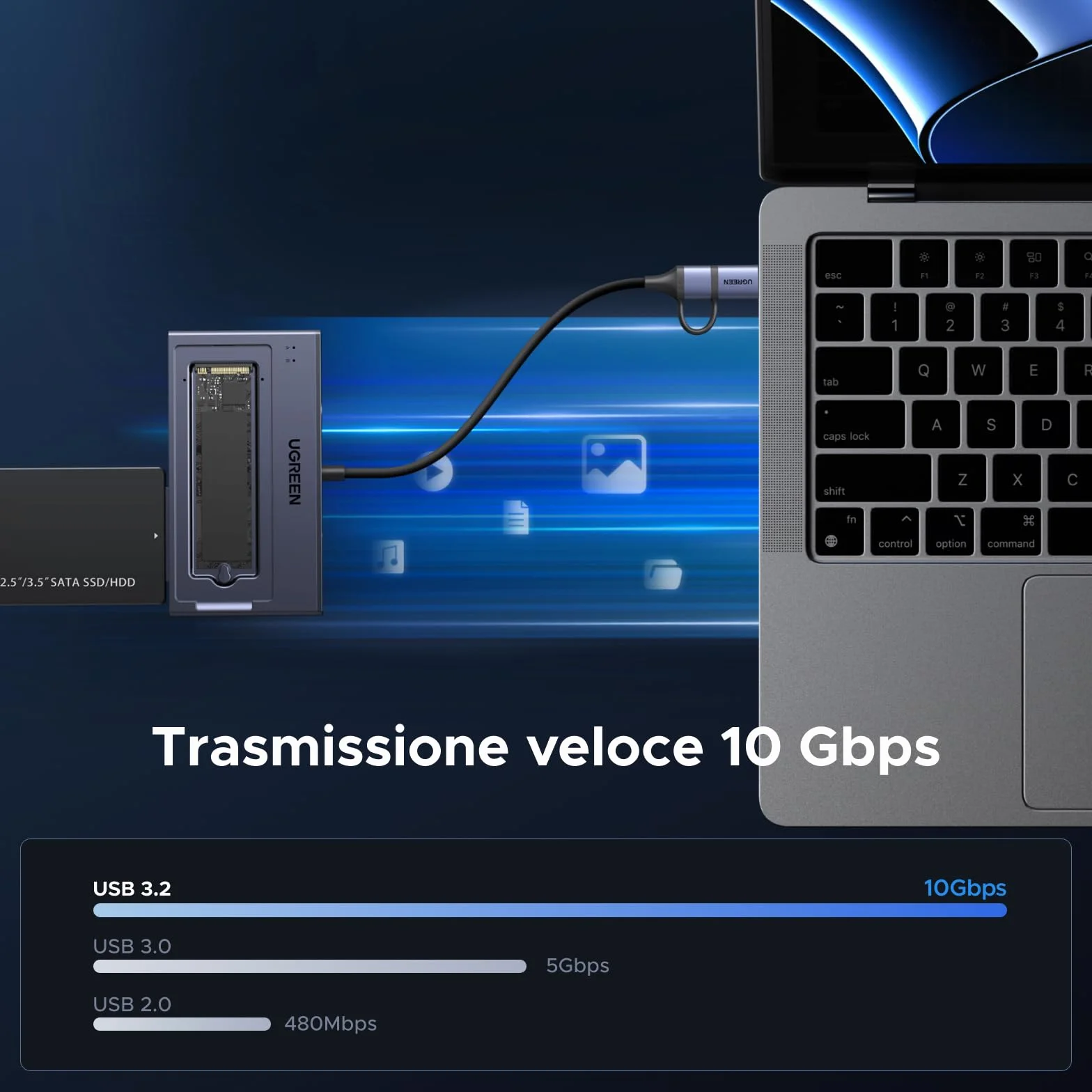 UGREEN Adattatore USB 3.2 10 Gbps M.2 NVMe SATA Docking Station SSD HDD 2,5" 3,5"