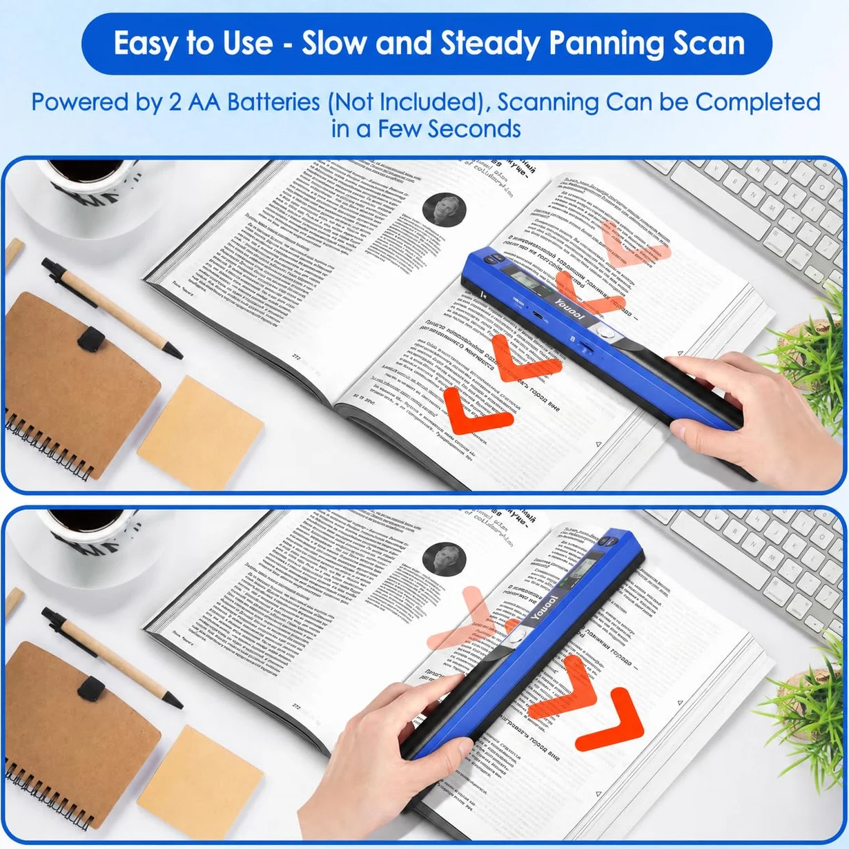 Scanner portatile A4 900 dpi USB a colori per documenti JPG/PDF blu + scheda 16GB