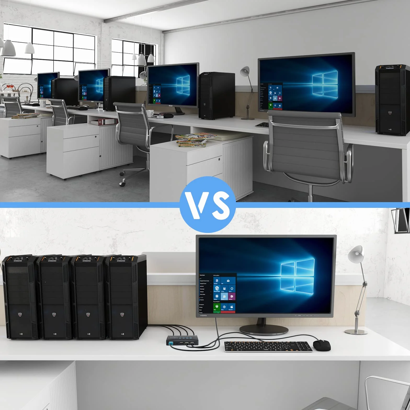 KVM Switch, HDMI e USB Commutatore con 4 Cavi KVM, per PC Monitor Tastiera Mouse Scanner Stampante