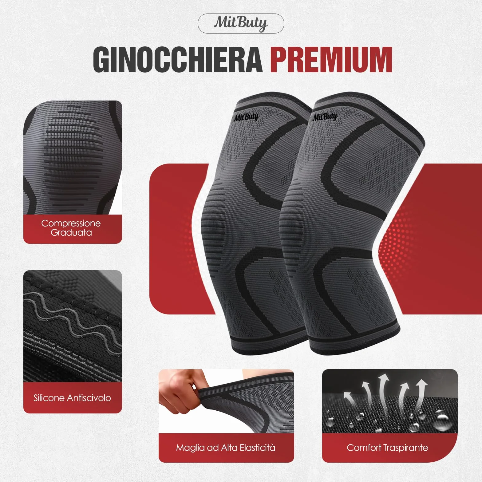 Ginocchiera Ortopedica Sportiva per Palestra Corsa Ciclismo Escursionismo - Set da 2 Tutore Ginocchio Fascia Uomo Donna (S: 35-41 cm)