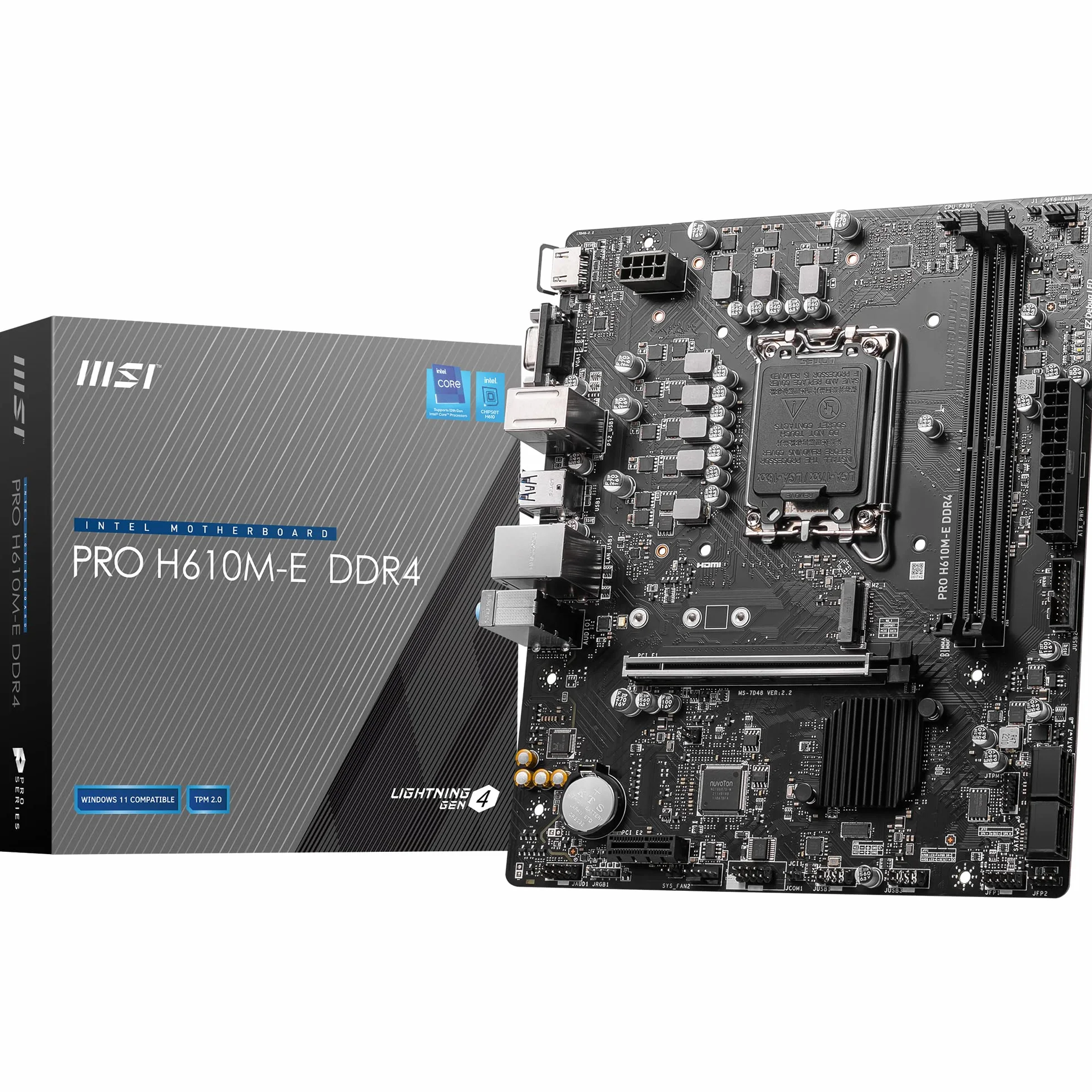 MSI PRO H610M-E DDR4 Scheda Madre, Micro-ATX - Supporta Intel Core 12a e 13a Gen, LGA 1700-2 x DIMMs (3200MHz), 1x PCIe 4.0 x16 slot, 1 x M.2 Gen3, USB 3.2 Gen1, 1G LAN, HDMI 1.4 & VGA