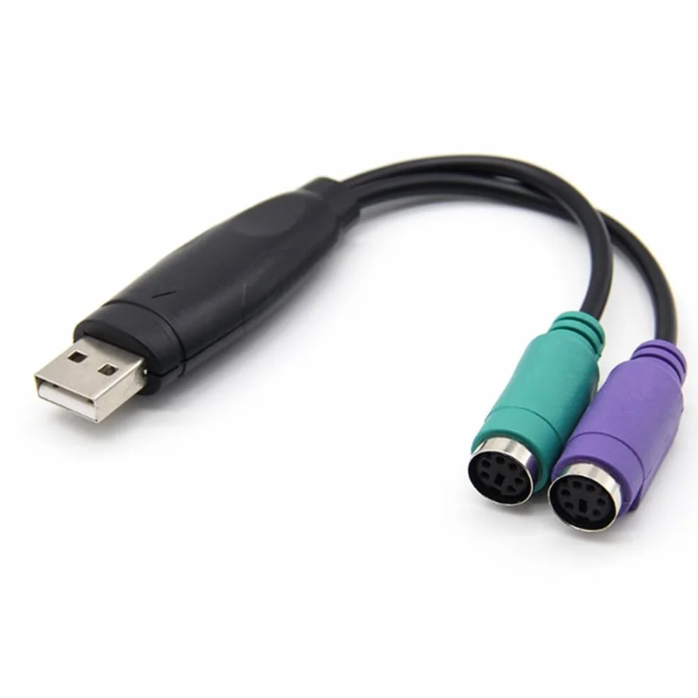 Adattatore da USB a PS/2, convertitore da PS/2 a USB, adattatore mouse per tastiera per PC, laptop, supporta commutazione KVM, Plug and Play, cavo da 15 cm, nero