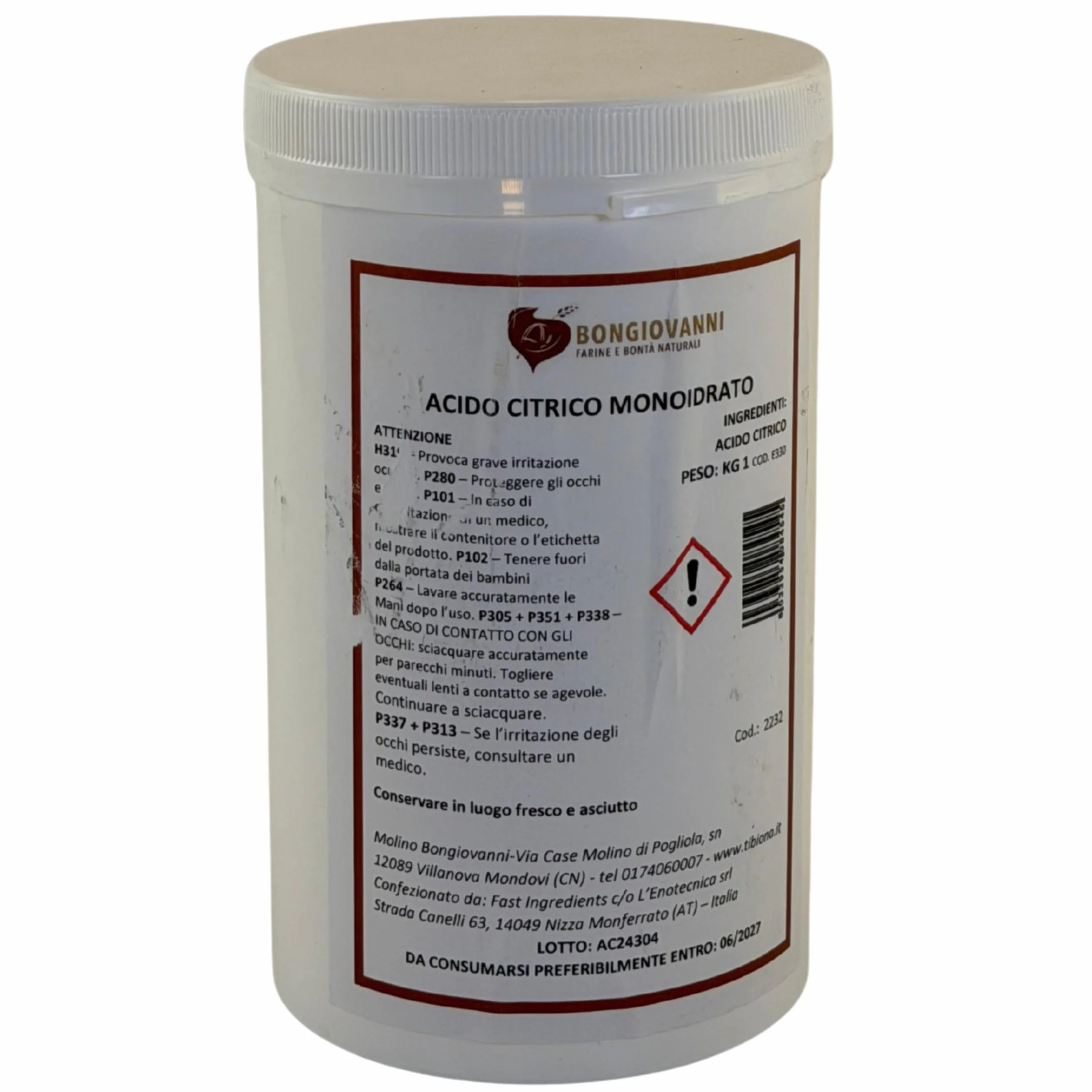 BONGIOVANNI FARINE E BONTA' NATURALI Acido citrico monoidrato 1Kg