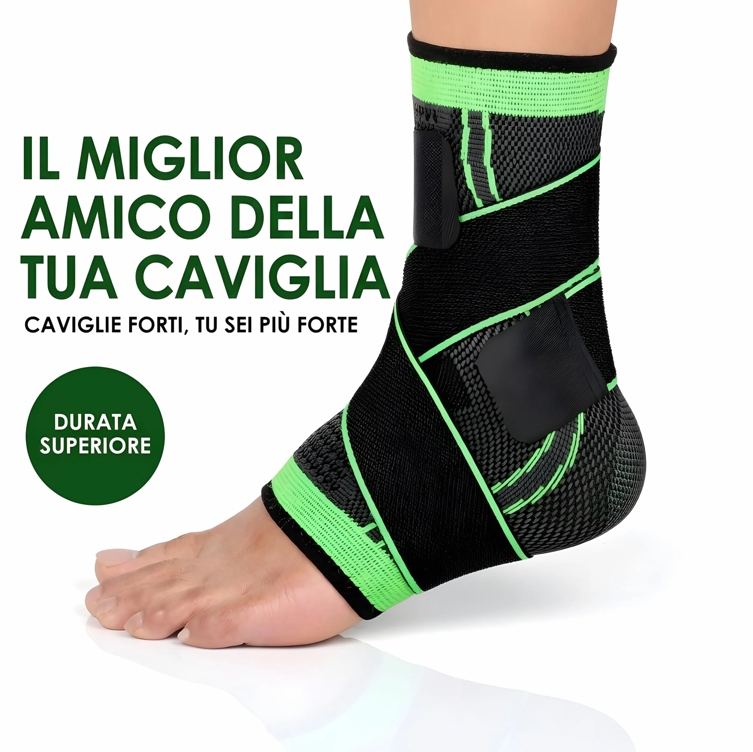 Tutore Caviglia Professionale a Compressione Graduata con Fasce Elastiche Regolabili – Traspirante e Antiscivolo per Distorsioni e Recupero