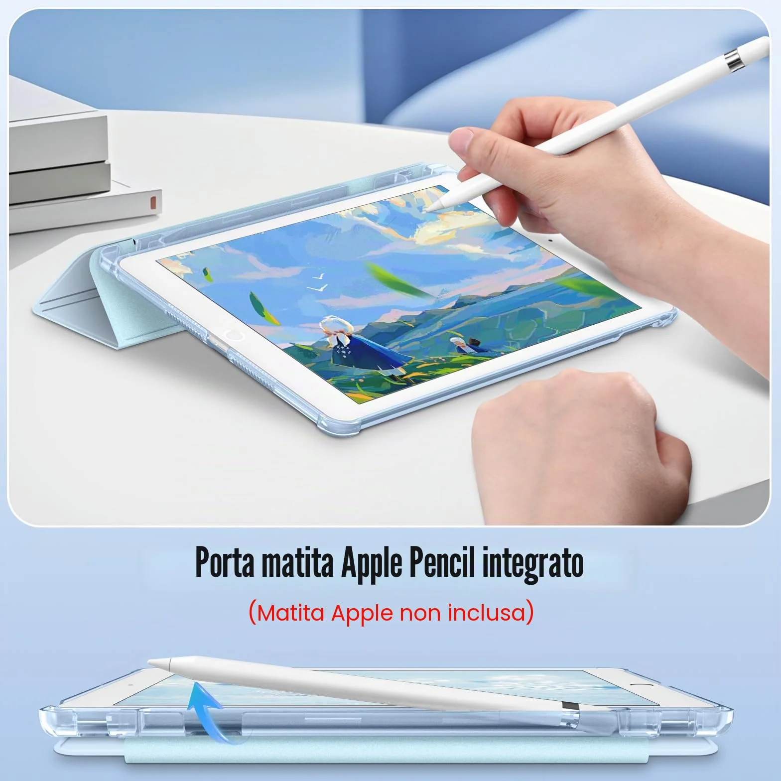 FINTIE Custodia per iPad 10.2 Pollici 9a 8a 7a Generazione con Built-in Pencil Holder, Cielo Blu