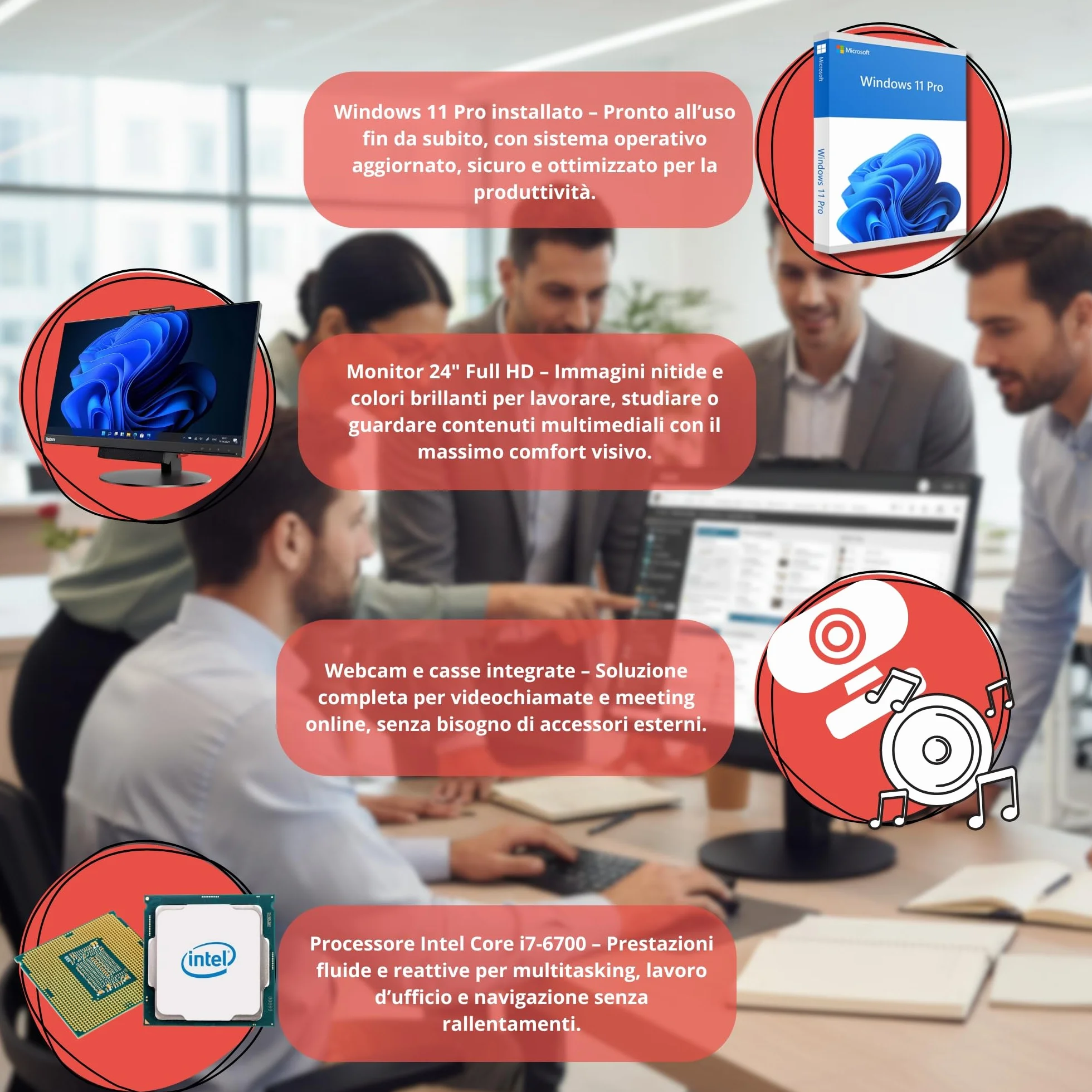 Lenovo ThinkCentre TIO24 24" Full HD Intel Core i7 3.60 GHz 16 GB 512 GB SSD Webcam Win 11 Pro Ricondizionato
