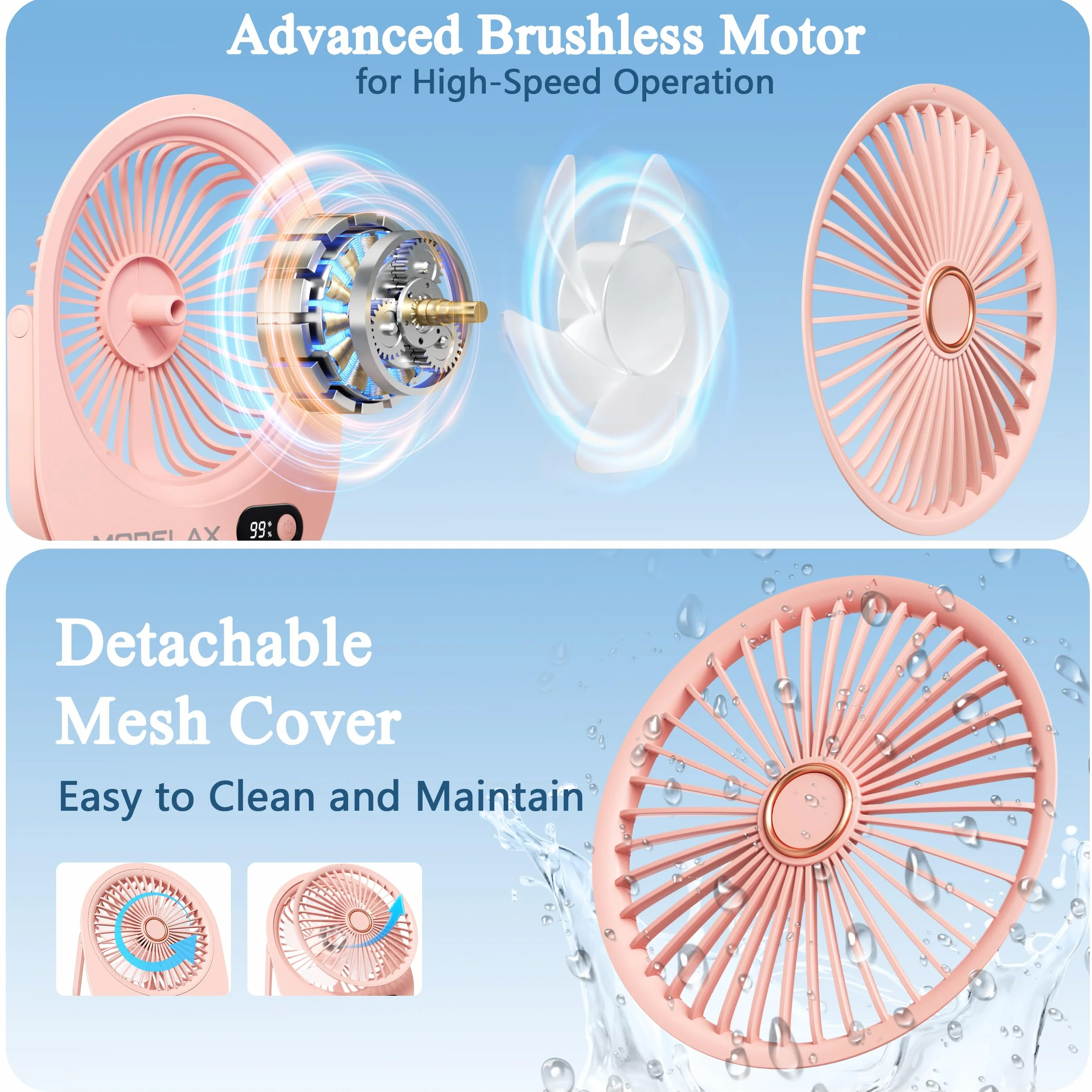 Mini Ventilatore da Tavolo, Portatile USB Ventilatore da Scrivania Silenzioso con 6 Potenti Velocità,Ricaricabile Ventilatore ad Angolo Regolabile,Piccolo Ventilatore per Ufficio/Campeggio (Rosa)