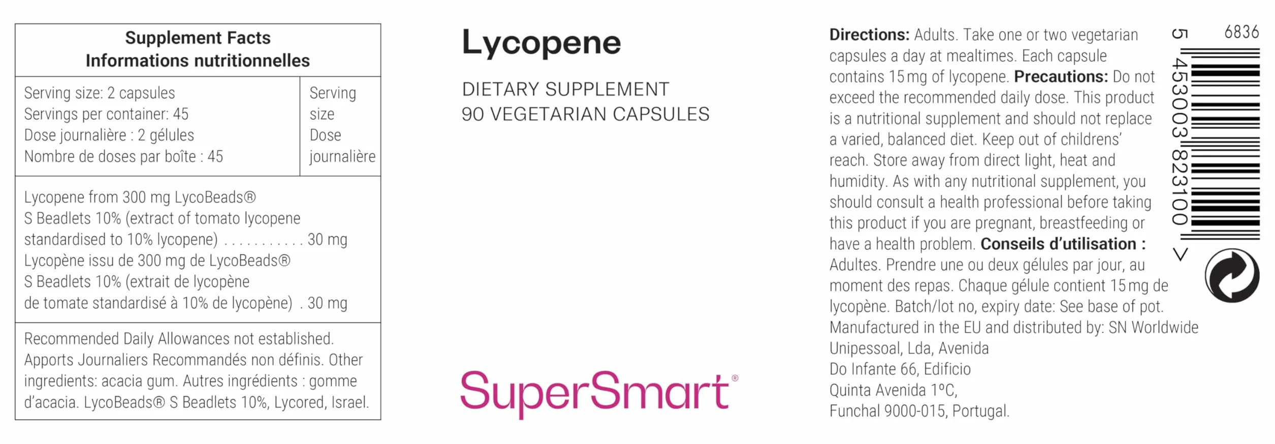 Lycopene Antistress Ossidativo Estratto di Licopene Prostata Circolazione Sanguigna Vegano Senza Glutine SuperSmart