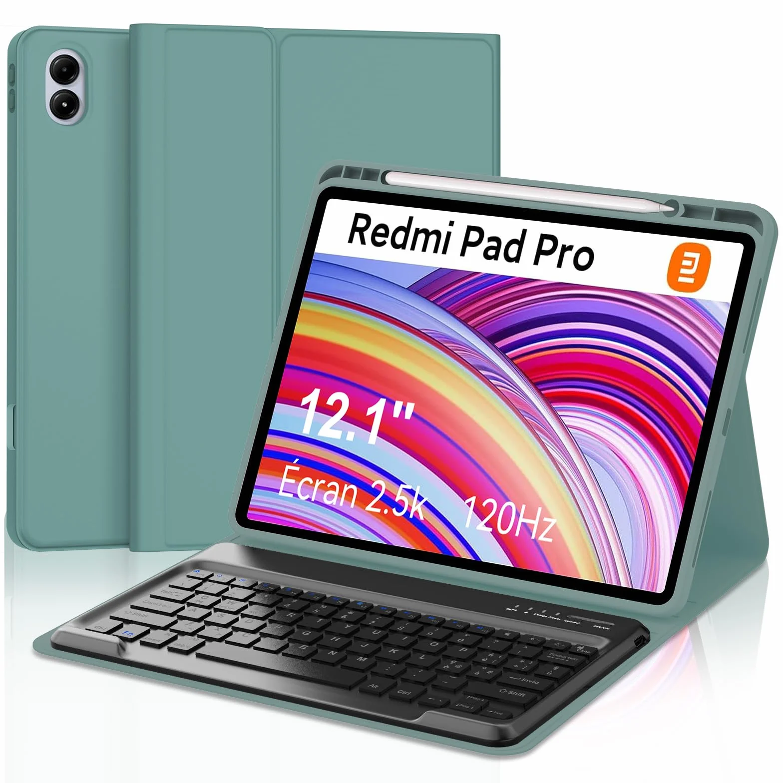 IVEOPPE Cover Redmi Pad Pro 12.1 con Tastiera, Per Xiaomi Poco Pad Custodia con Tastiera Italiano Bluetooth Staccabile per Xiaomi Redmi Pad Pro 12.1" 2024, Verde scuro