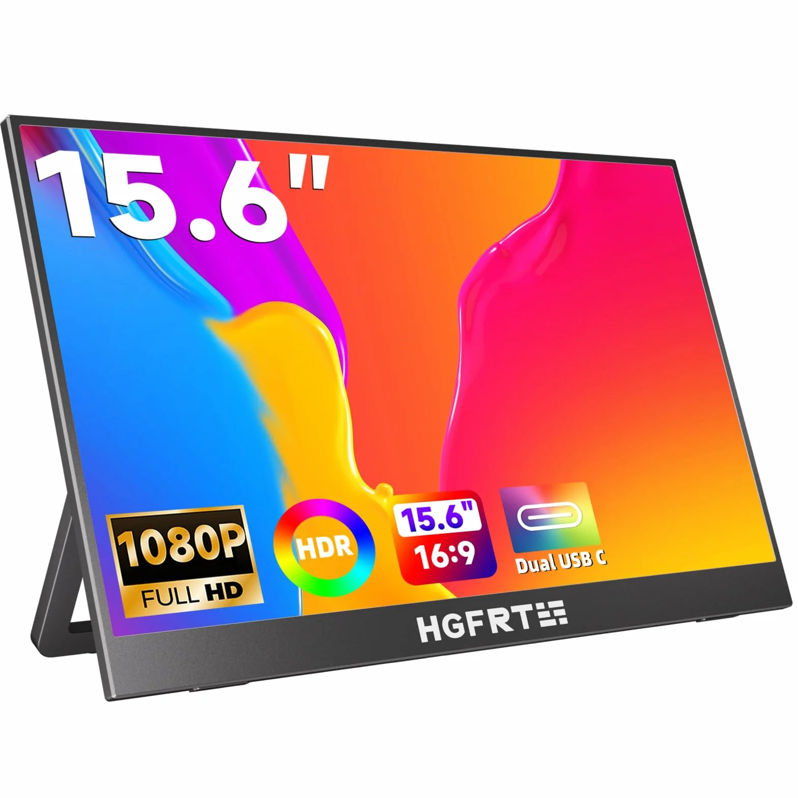 Monitor portatile 15,6 Pollici FHD, Schermo Portatile 1920 x 1080 FHD, 60Hz, Antiriflesso IPS, USB-C, mini HDMI, Altoparlante, Supporto Pieghevole, VESA, per PC, Laptop, Mobile